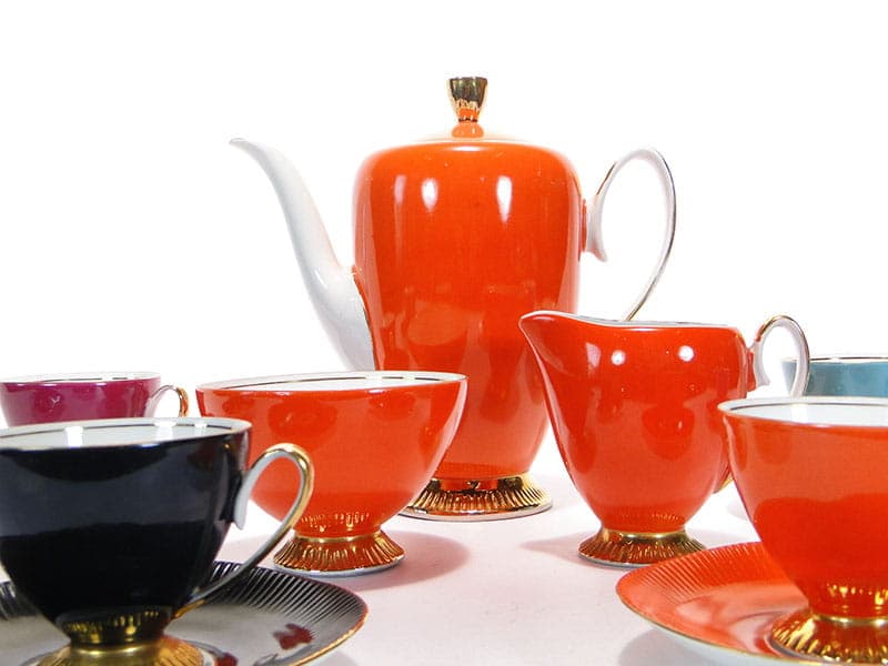 Coffee set Regina, multicolour, gilded porcelain, Chodzież, Poland, 1960s. - 362611