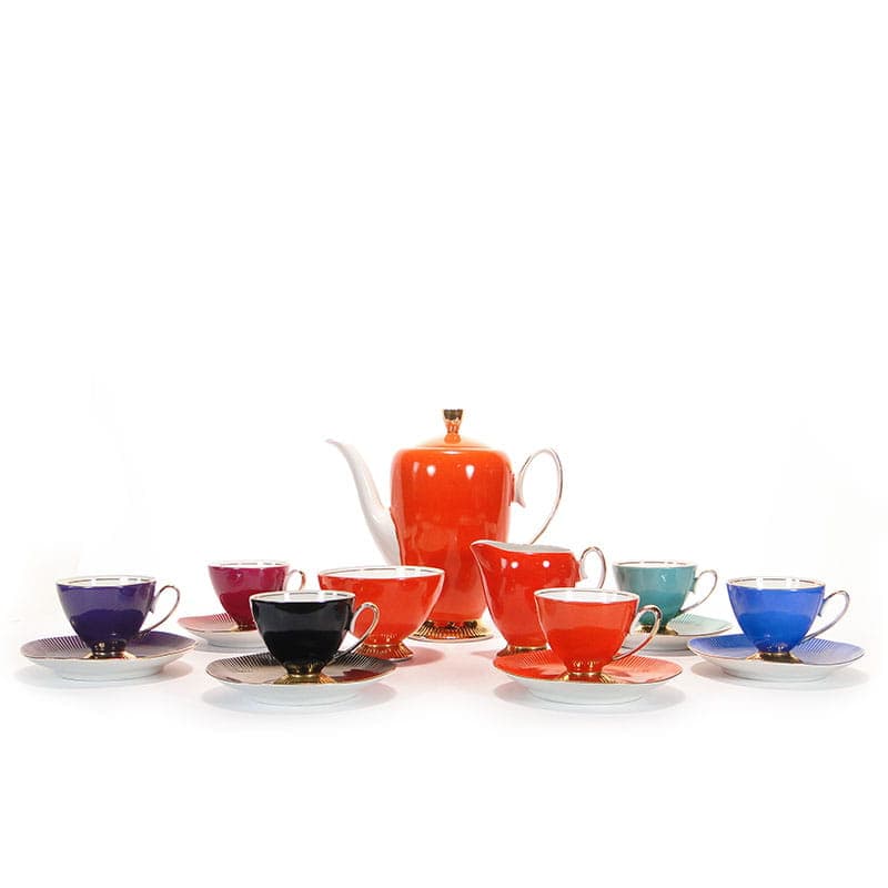 Coffee set Regina, multicolour, gilded porcelain, Chodzież, Poland, 1960s.
