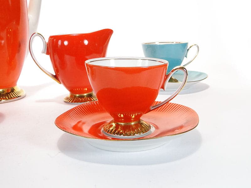 Coffee set Regina, multicolour, gilded porcelain, Chodzież, Poland, 1960s. - 362610