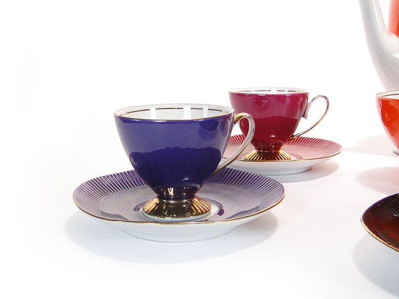Coffee set Regina, multicolour, gilded porcelain, Chodzież, Poland, 1960s. - 362609