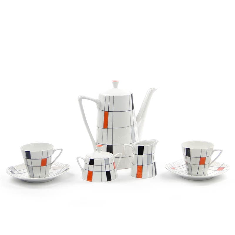 Coffee set Milenium, white porcelain, by E. Ruszczyński, J. Kwinta, Zakład Porcelany Stołowej Krzysztof, Poland, 1960s. - 362650
