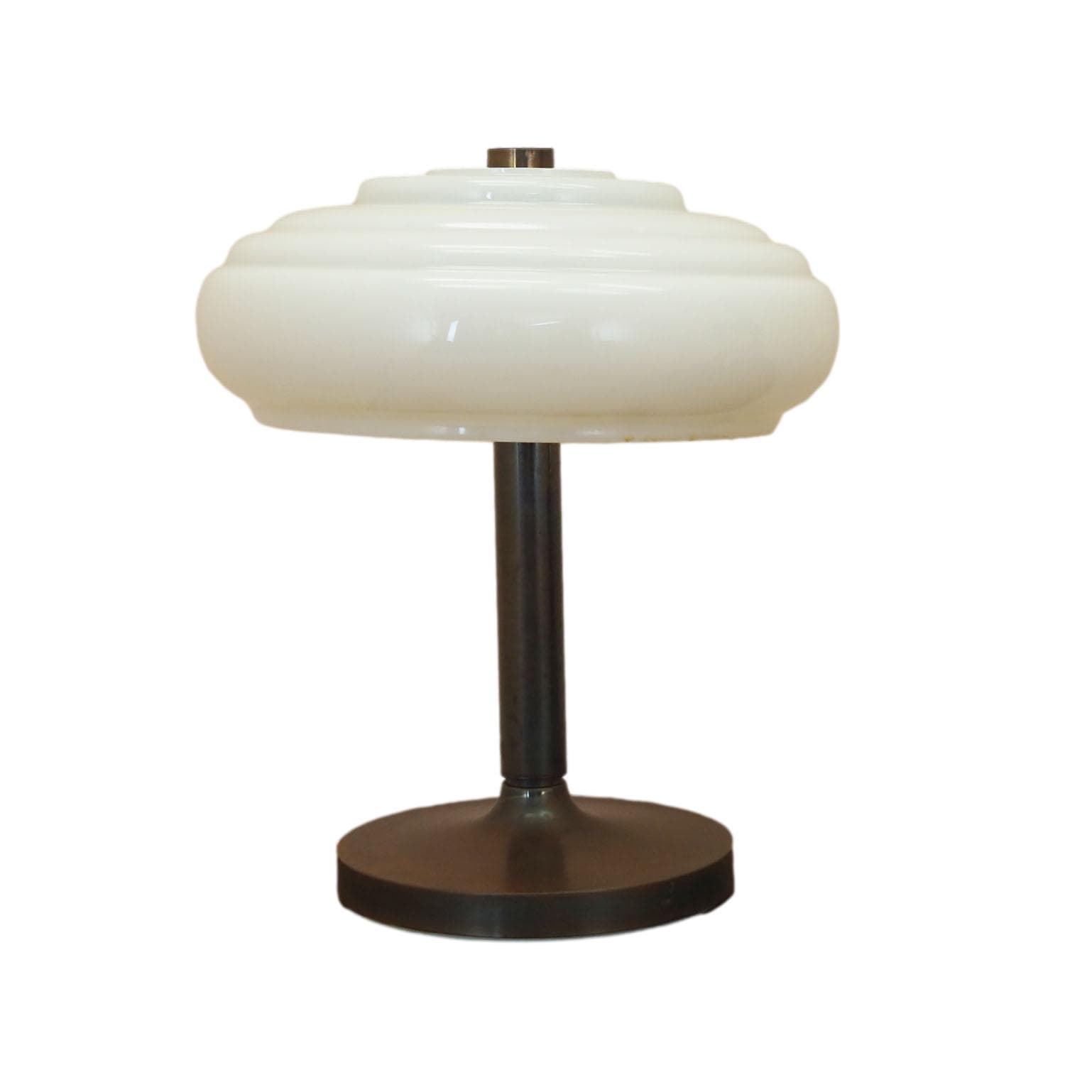 Table lamp, white glass, brown metal, Denmark, 1960s.