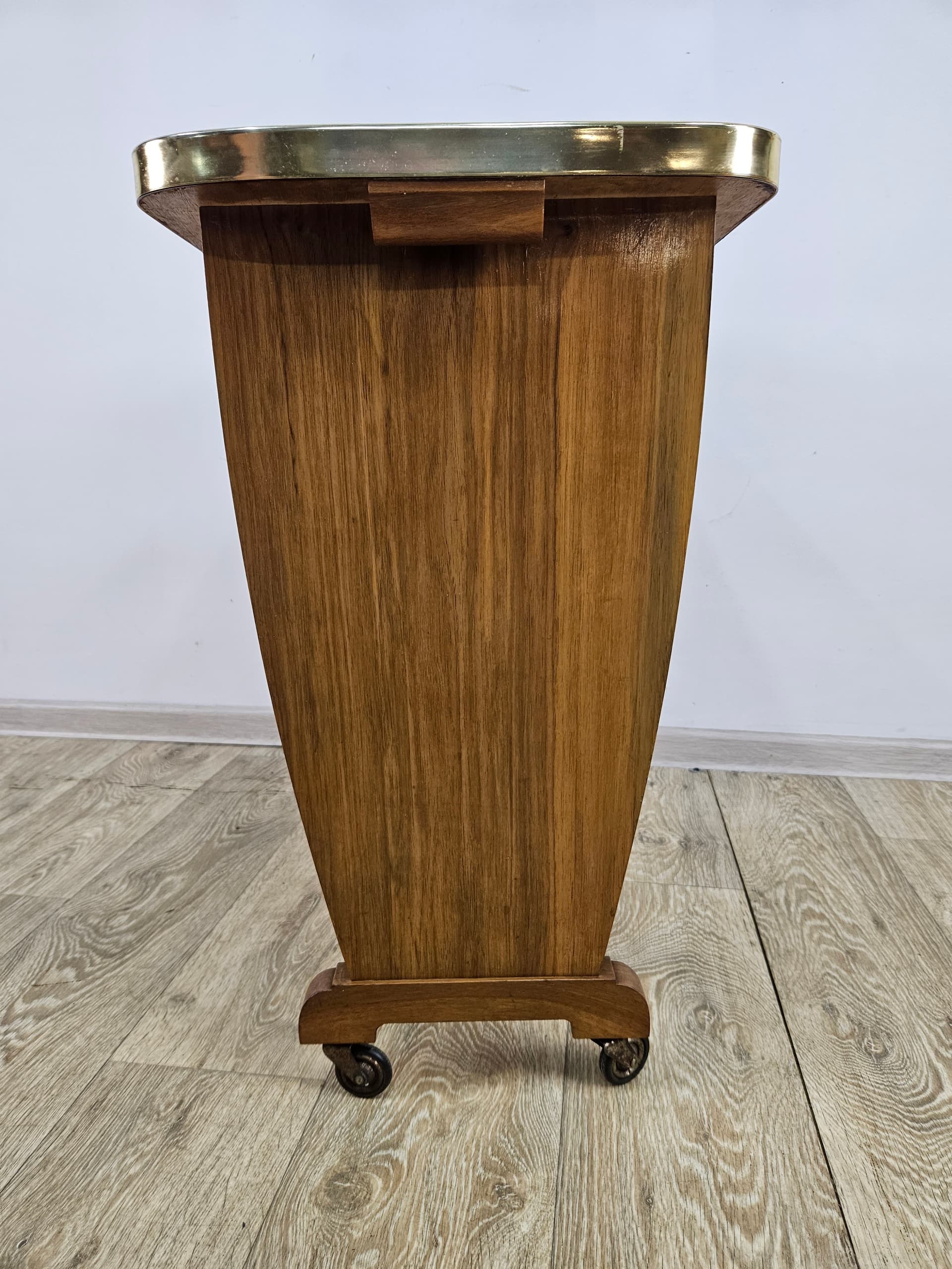 Side Table with Magazine Rack, brown wood, beige rattan, Germany, 1960s. - 362732