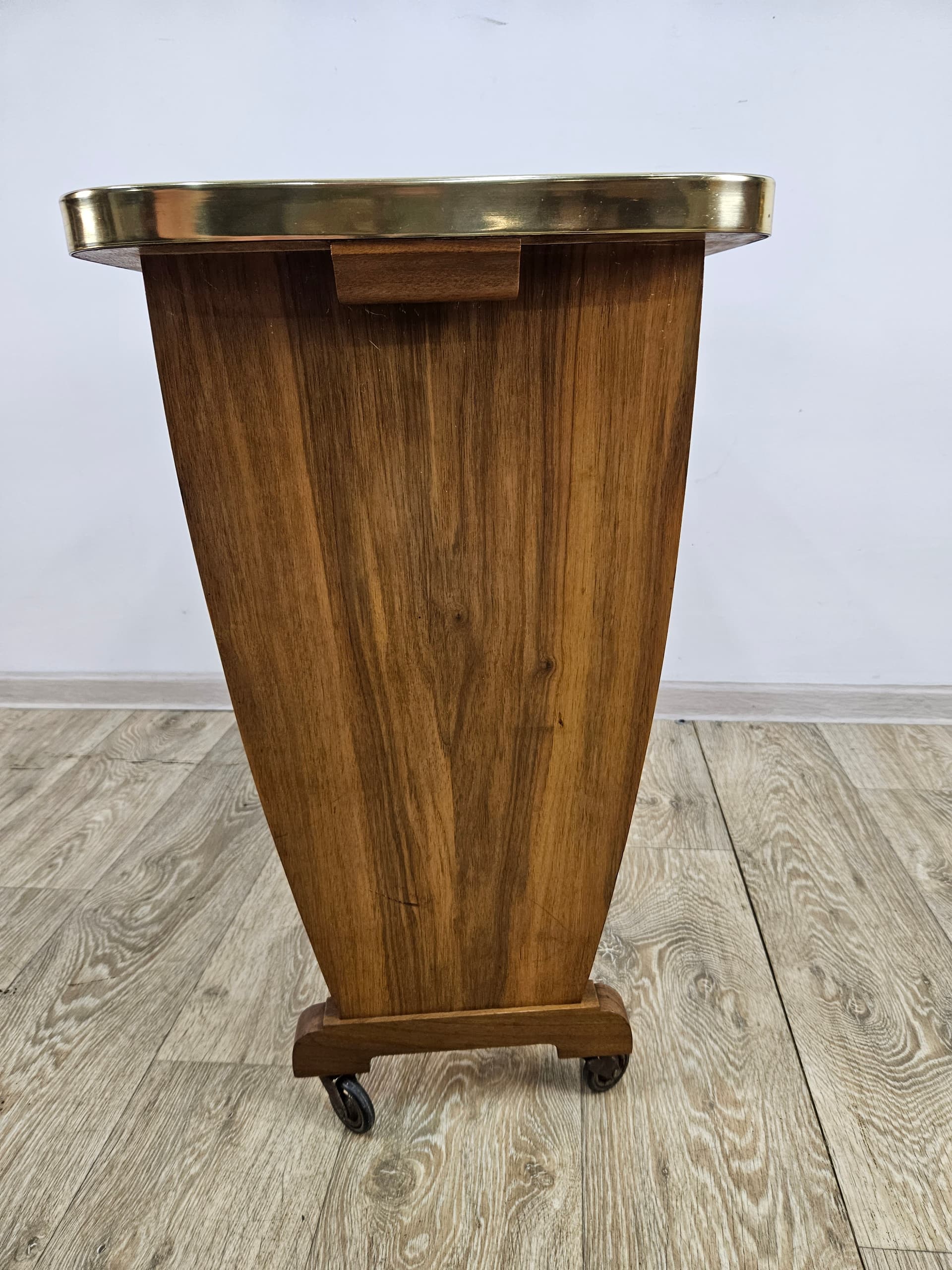 Side Table with Magazine Rack, brown wood, beige rattan, Germany, 1960s. - 362733
