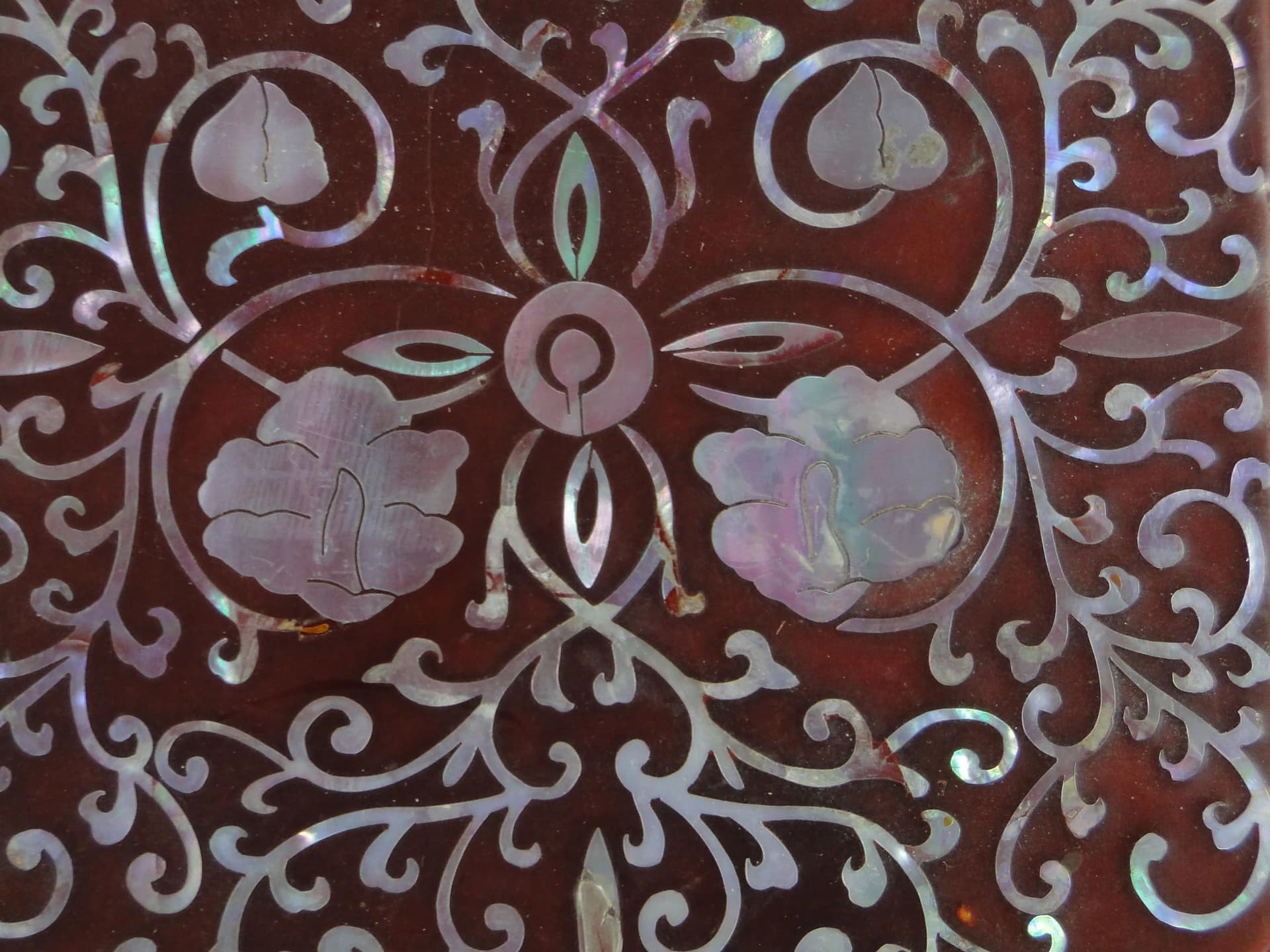 Pudełko orientalne, brązowy, drewno laka macica perłowa, Korea Północna, lata 80. - 362748