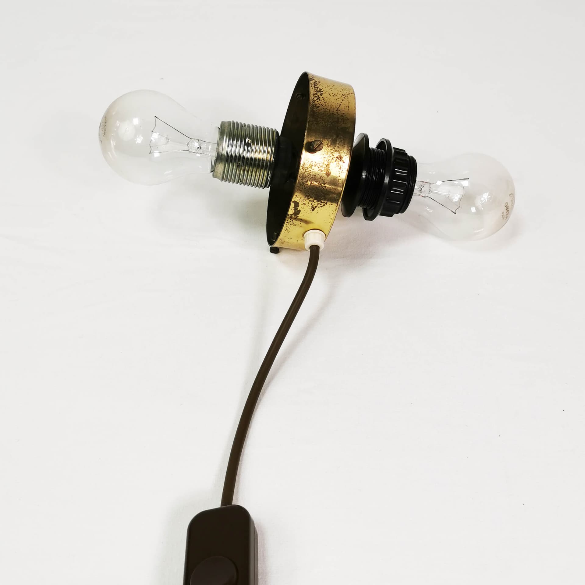 Pair of table lamps Art Deco, transparent glass, golden brass, white fabric, Germany, 1960s. - 362783