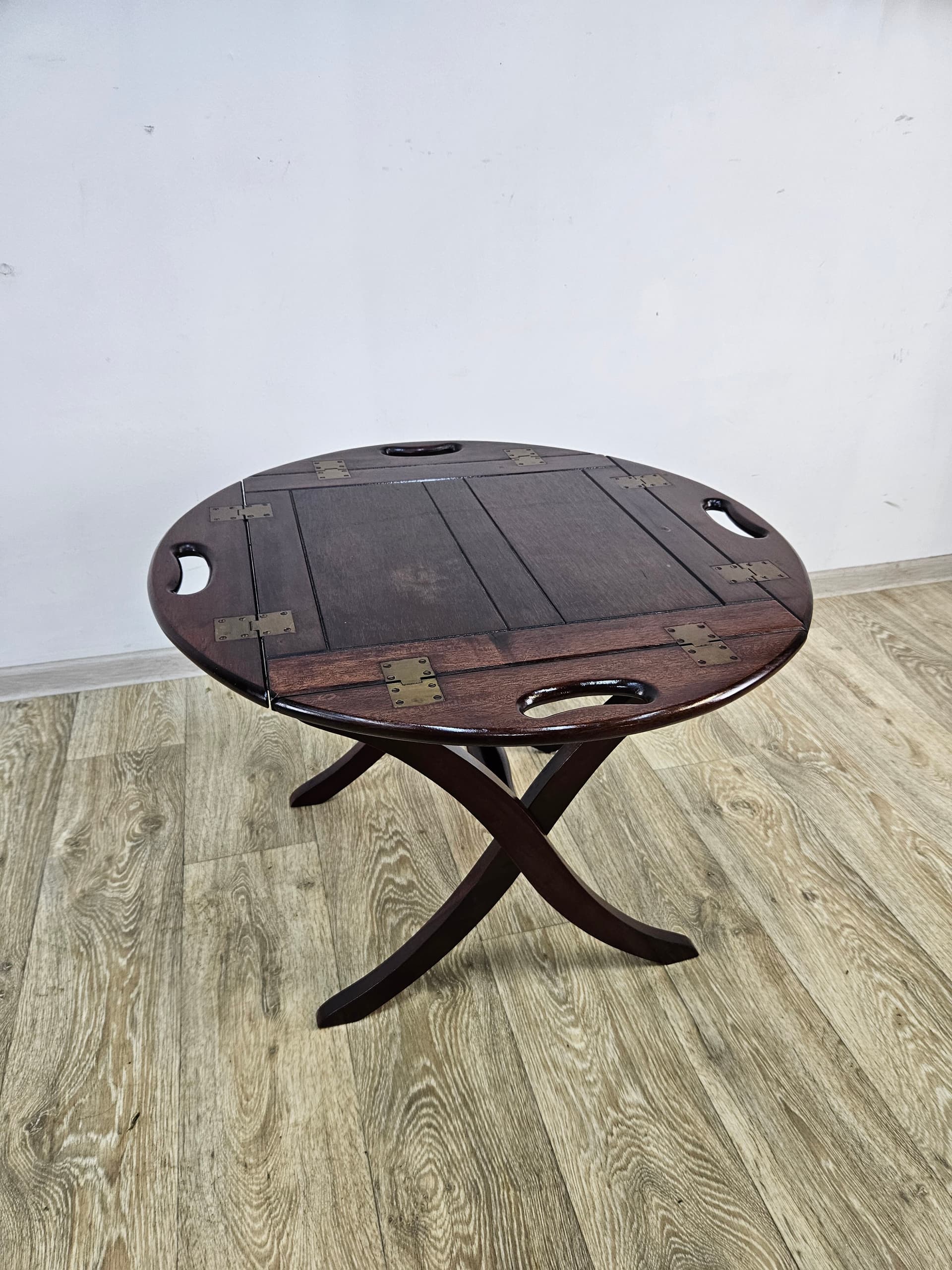 Butler's Tray Table, brown mahogany, gold brass, United Kingdom, 1970s. - 362791