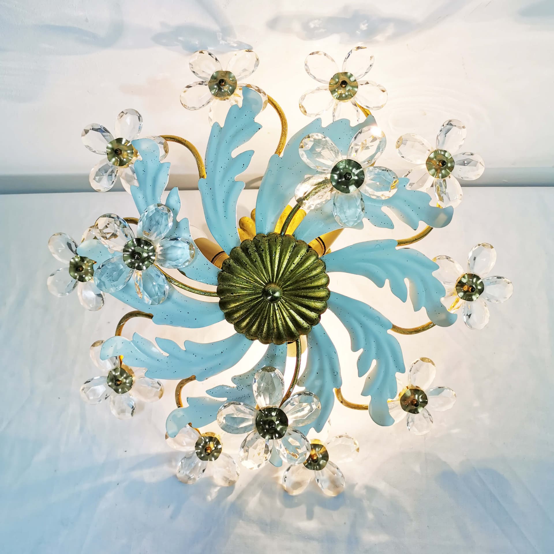 Chandelier Kobienz Vitrine, gold brass, clear glass, Germany, 1960s. - 362807