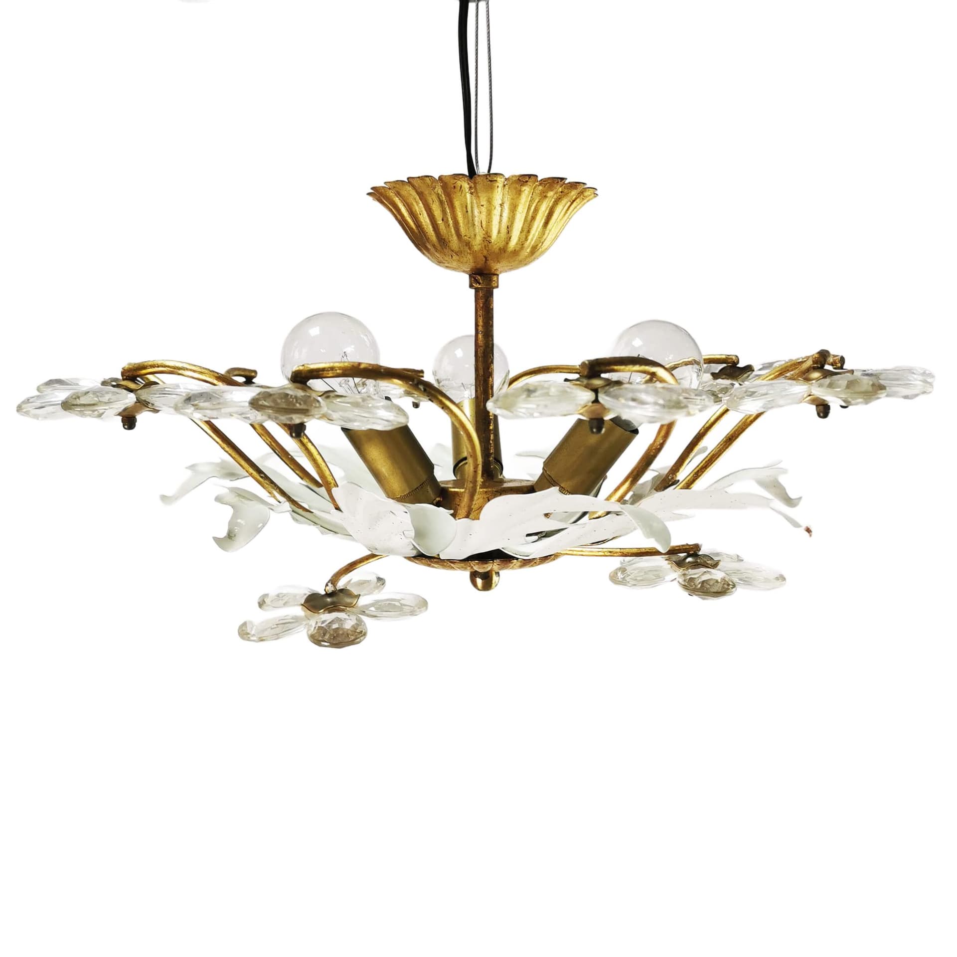Chandelier Kobienz Vitrine, gold brass, clear glass, Germany, 1960s.