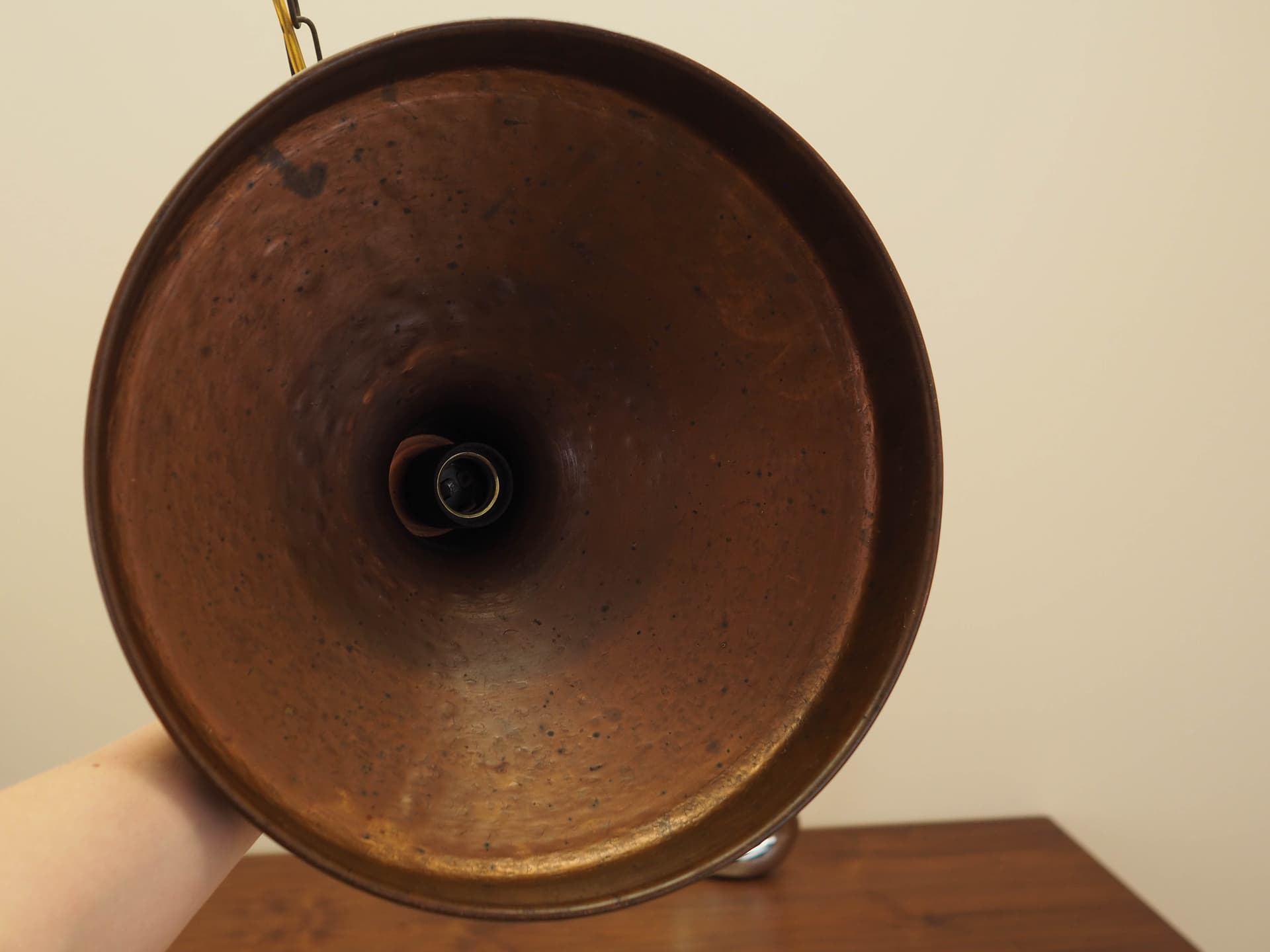 Pendant lamp, conical, brass gold, Denmark, 1960s. - 362818
