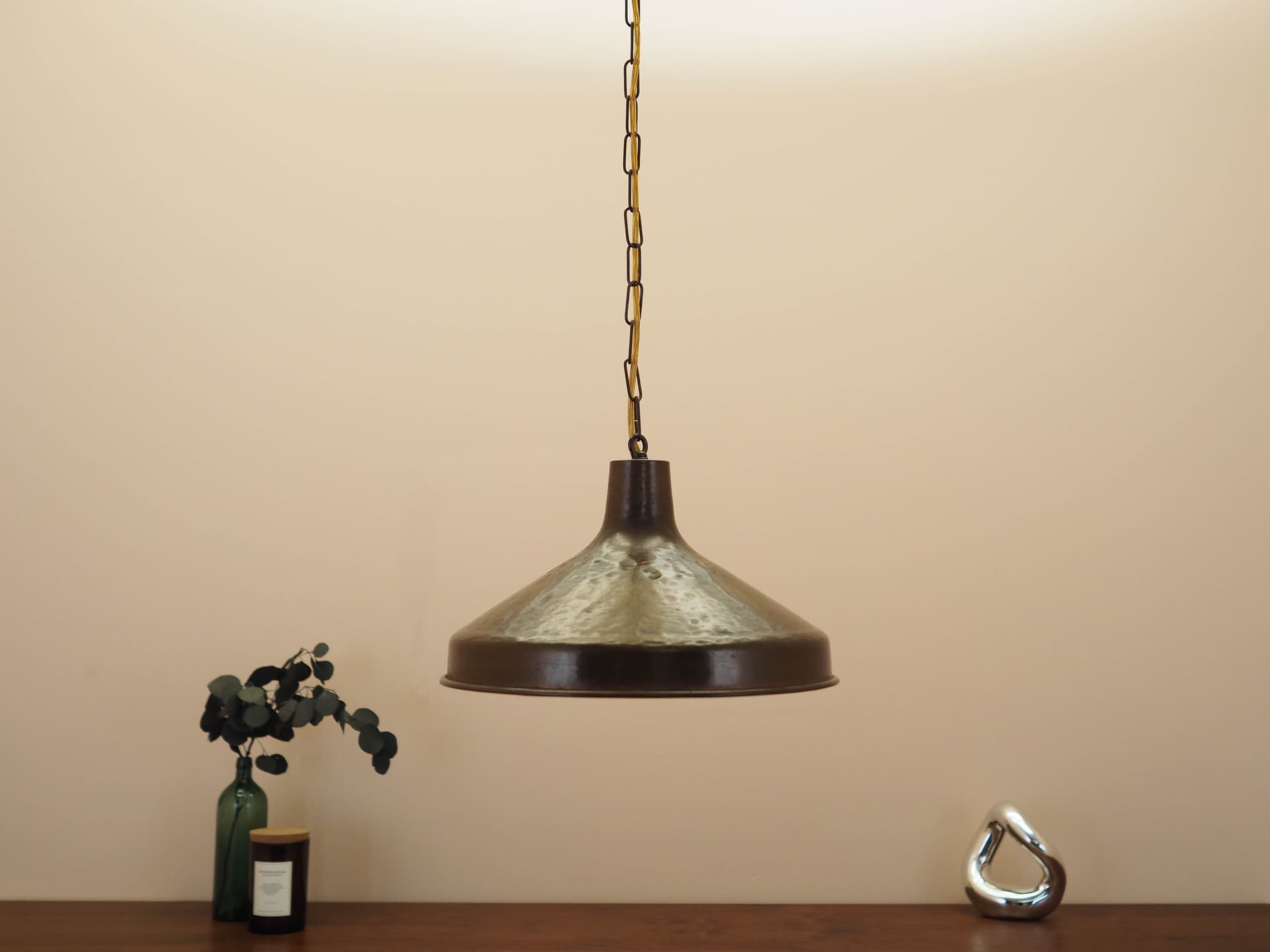 Pendant lamp, conical, brass gold, Denmark, 1960s. - 362814