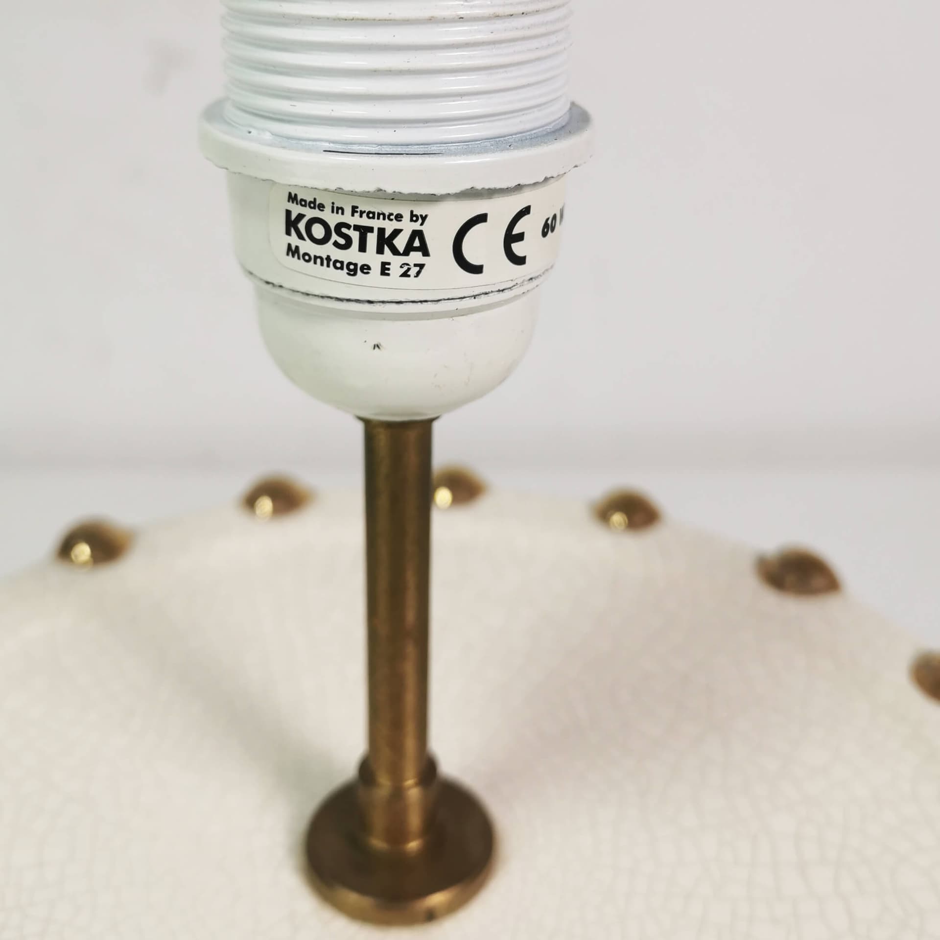 Table Lamp Kostka, white ceramic, cream fabric, gold metal, France, 1960s - 362822
