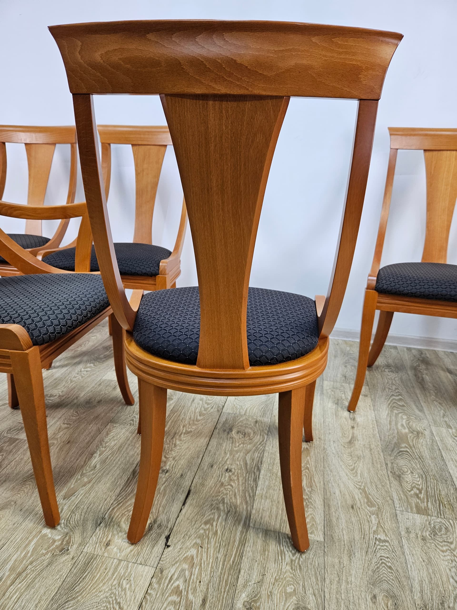 Set of six chairs Gondola, brown wood, black fabric, Pietro Costantini, Italy, 1980s - 362832