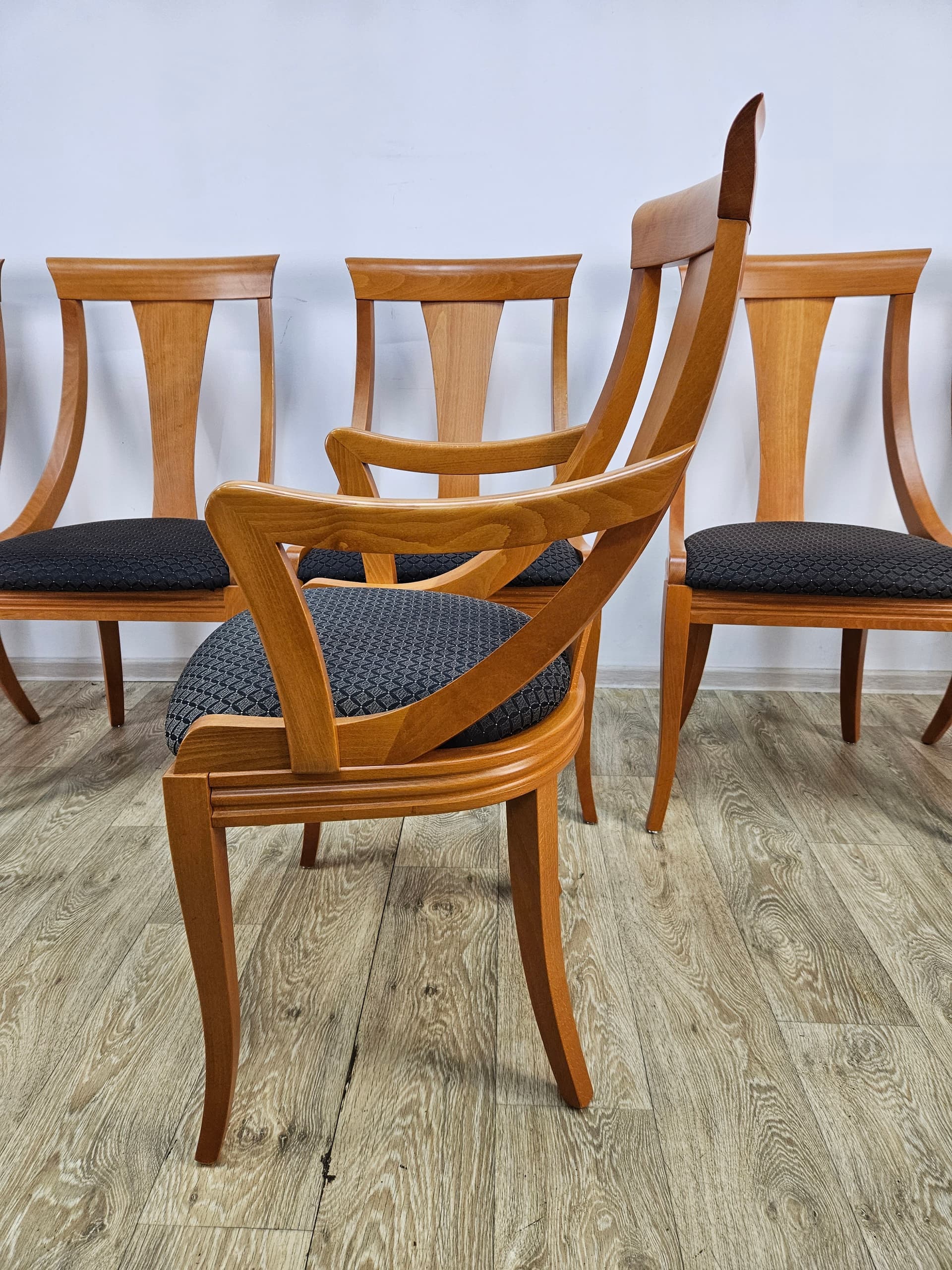Set of six chairs Gondola, brown wood, black fabric, Pietro Costantini, Italy, 1980s - 362833