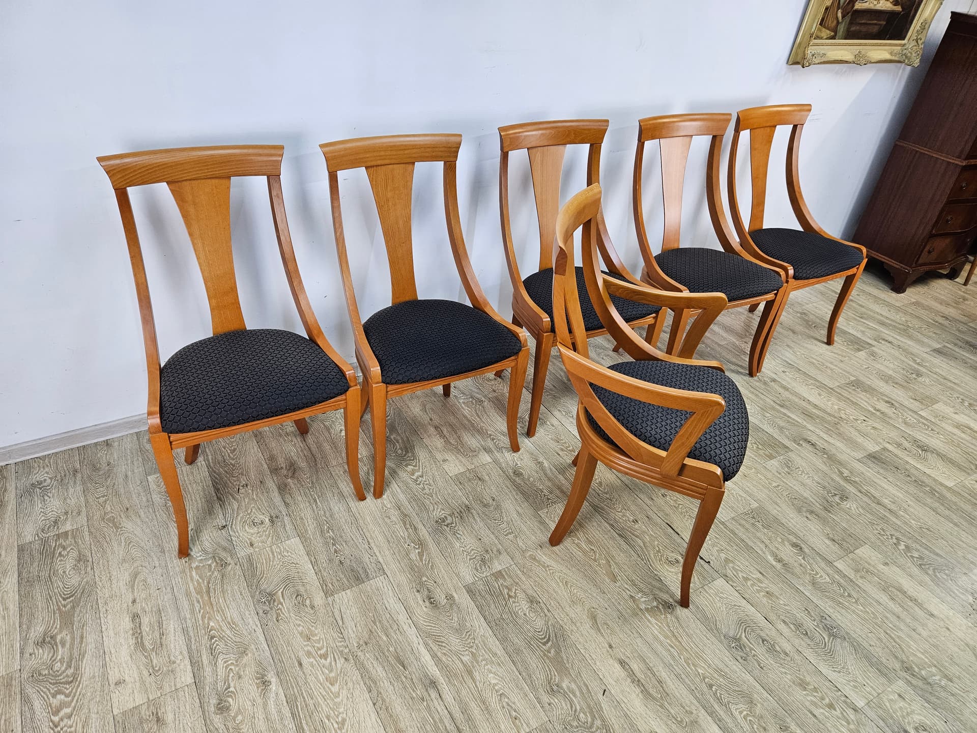 Set of six chairs Gondola, brown wood, black fabric, Pietro Costantini, Italy, 1980s - 362844