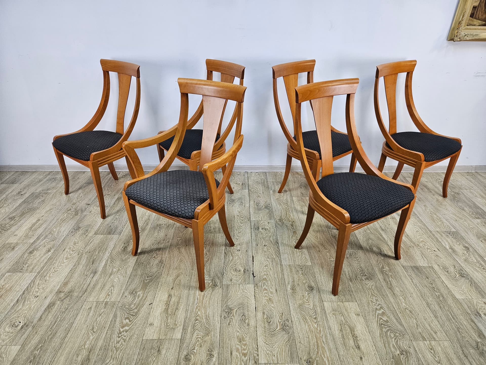 Set of six chairs Gondola, brown wood, black fabric, Pietro Costantini, Italy, 1980s - 362831