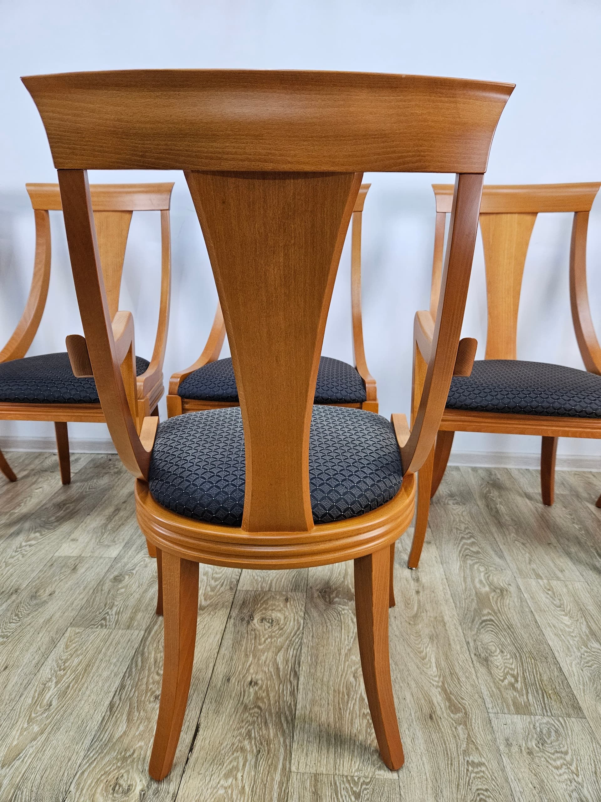Set of six chairs Gondola, brown wood, black fabric, Pietro Costantini, Italy, 1980s - 362834