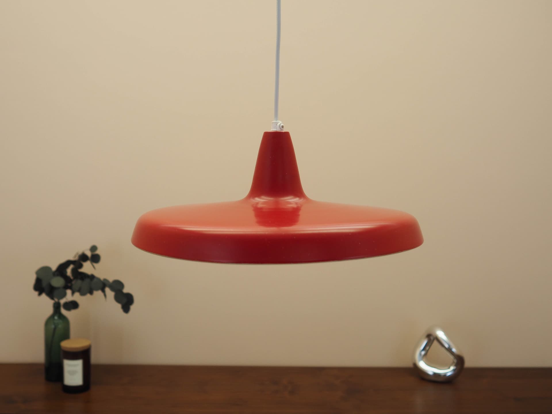 Pendant lamp, red metal, Denmark, 1960s. - 362847