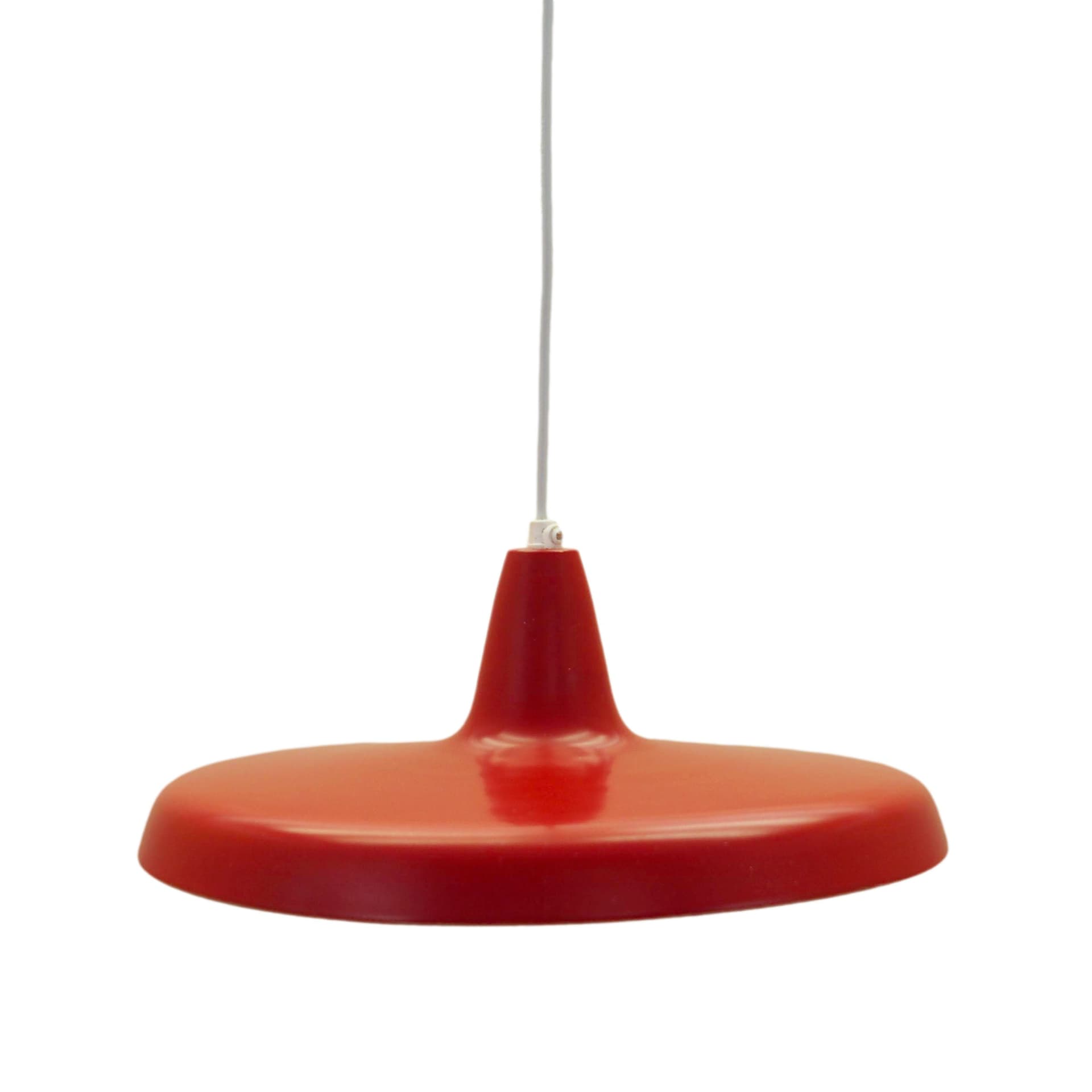 Pendant lamp, red metal, Denmark, 1960s.