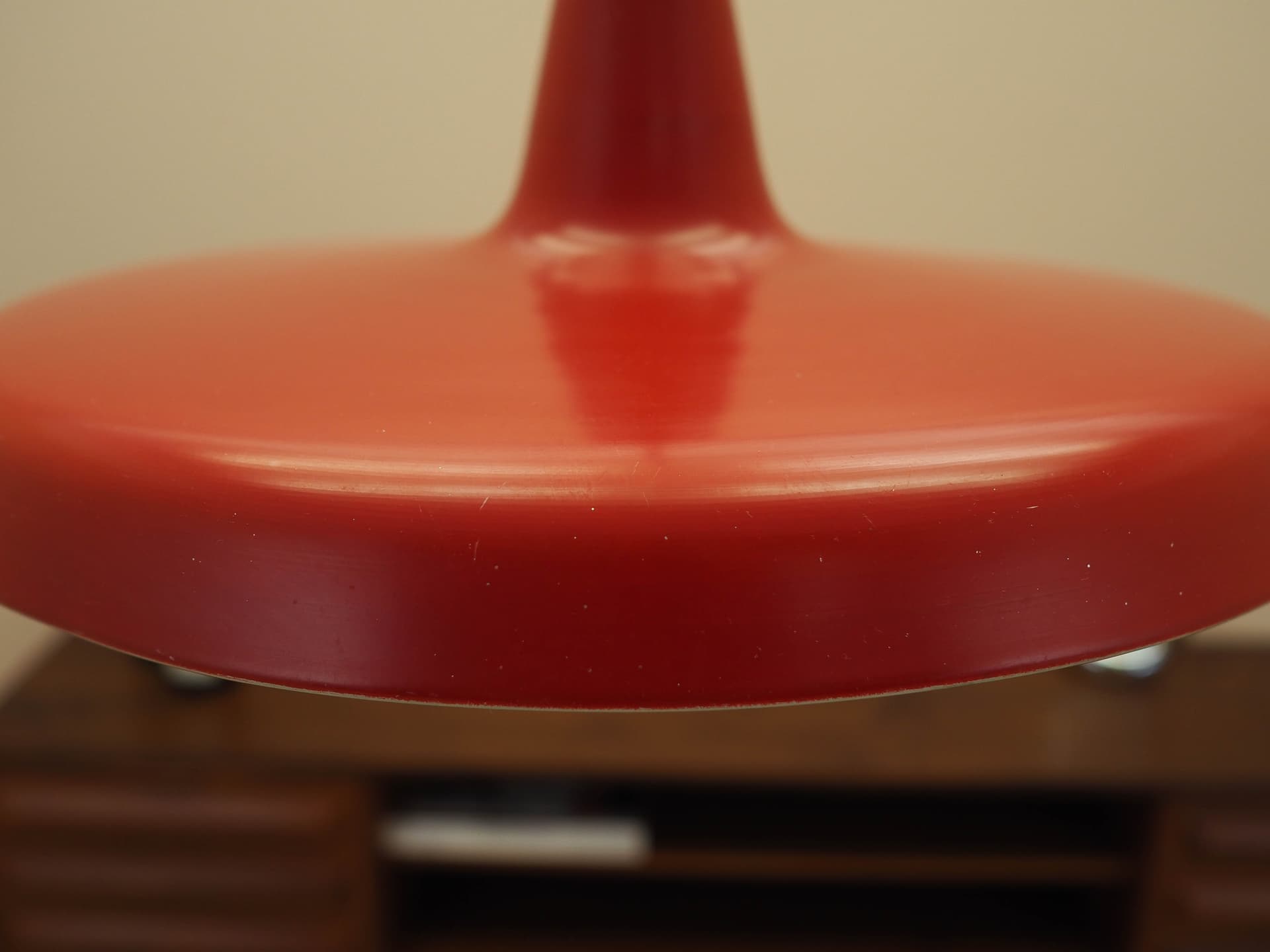 Pendant lamp, red metal, Denmark, 1960s. - 362853