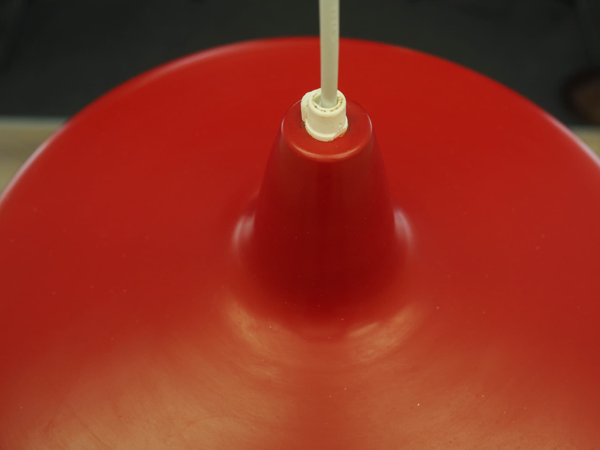 Pendant lamp, red metal, Denmark, 1960s. - 362855