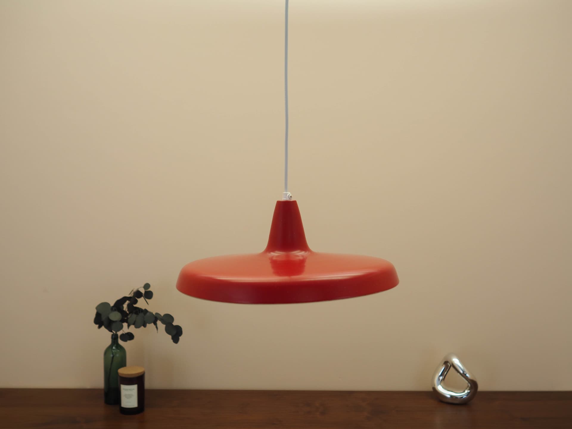 Pendant lamp, red metal, Denmark, 1960s. - 362846