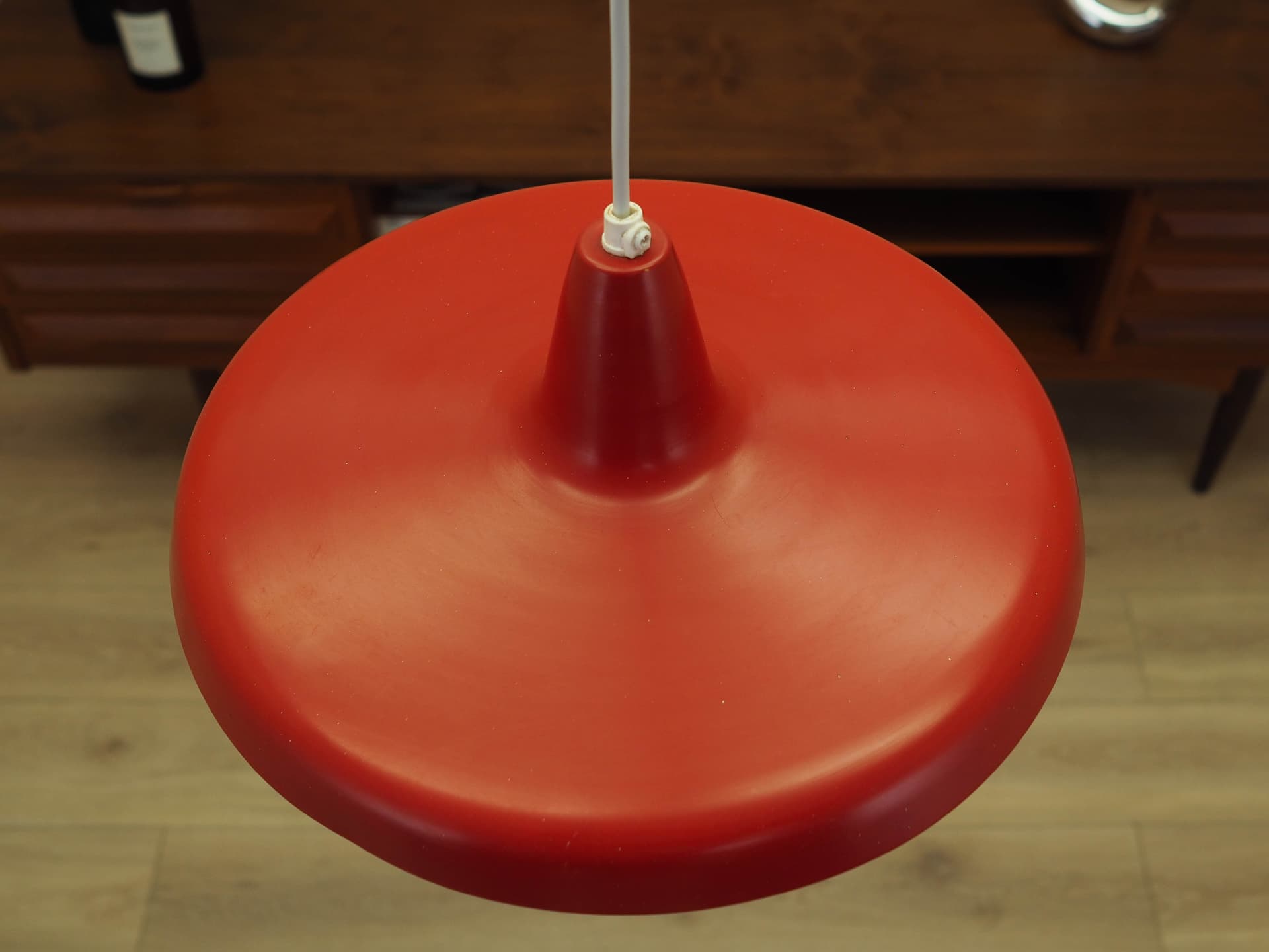 Pendant lamp, red metal, Denmark, 1960s. - 362850