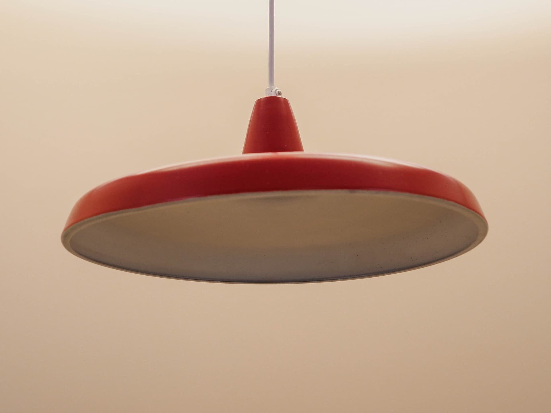 Pendant lamp, red metal, Denmark, 1960s. - 362849