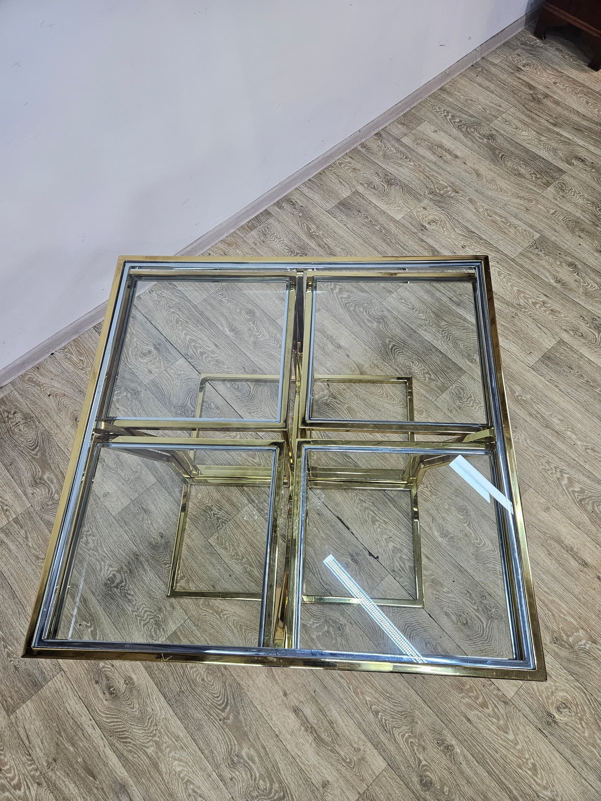 Set of five tables Maison Charles, gold brass, clear glass, France, 1970s - 362878