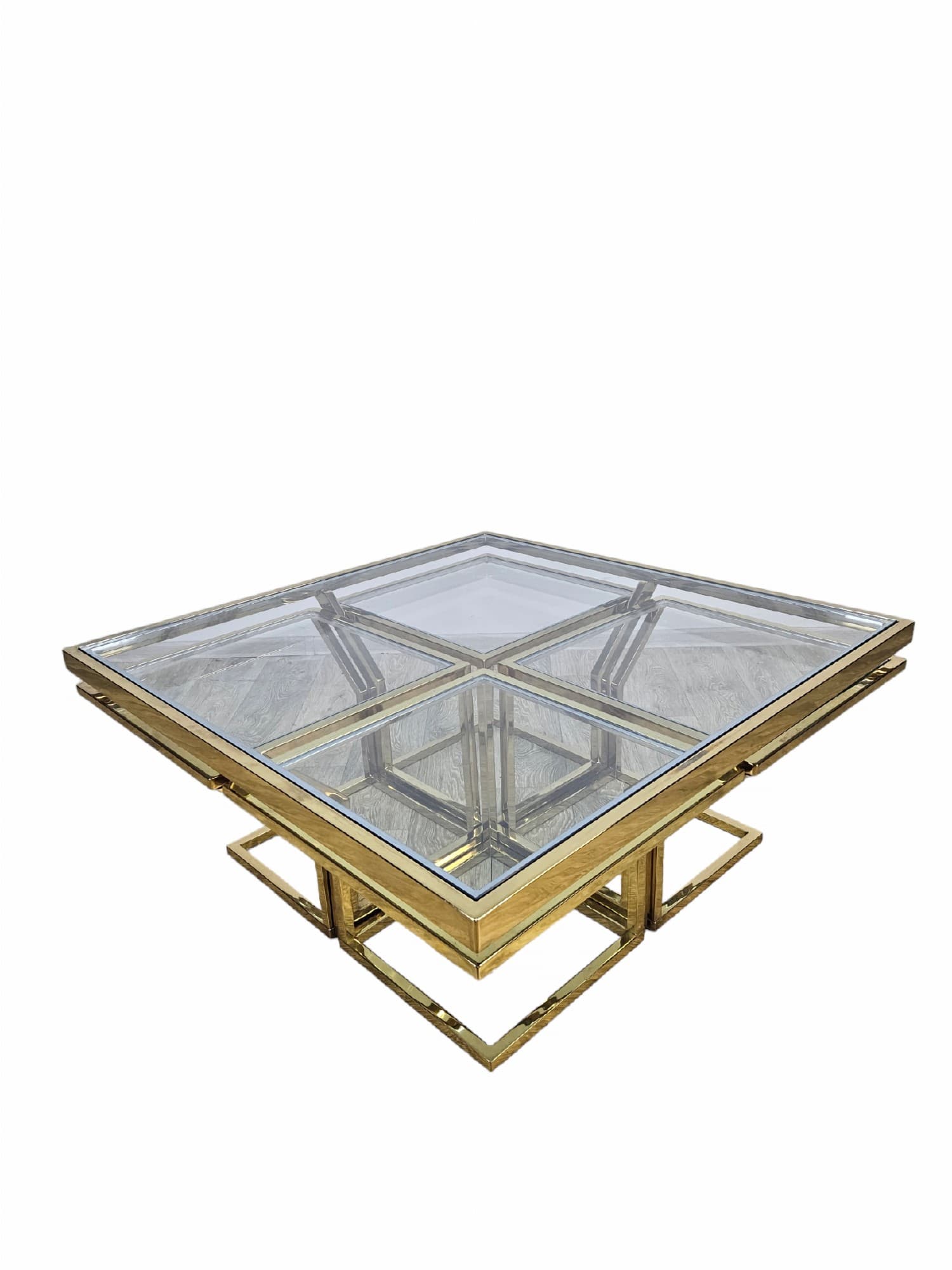 Set of five tables Maison Charles, gold brass, clear glass, France, 1970s - 362885