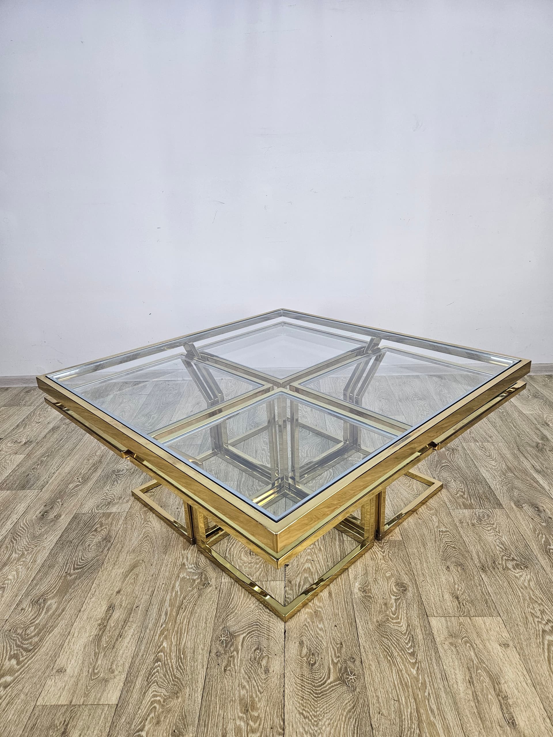 Set of five tables Maison Charles, gold brass, clear glass, France, 1970s - 362881