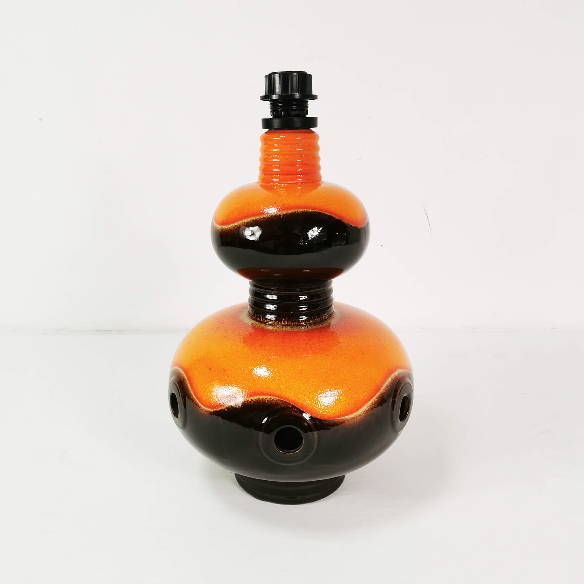 Table lamp, brown orange ceramic, beige black fabric, Germany, 1960s. - 362889