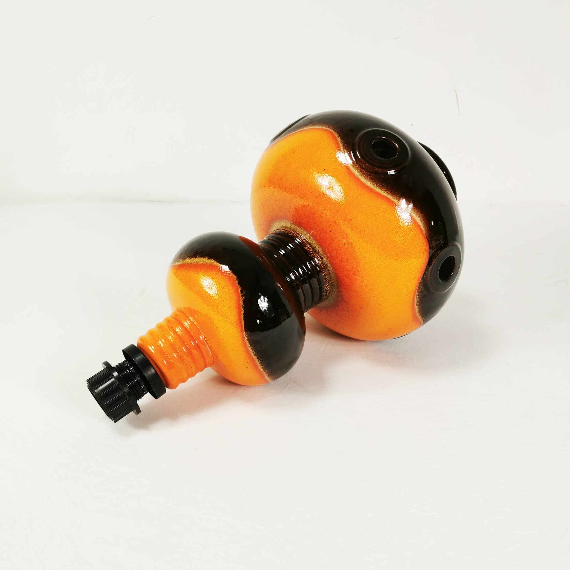 Table lamp, brown orange ceramic, beige black fabric, Germany, 1960s. - 362890