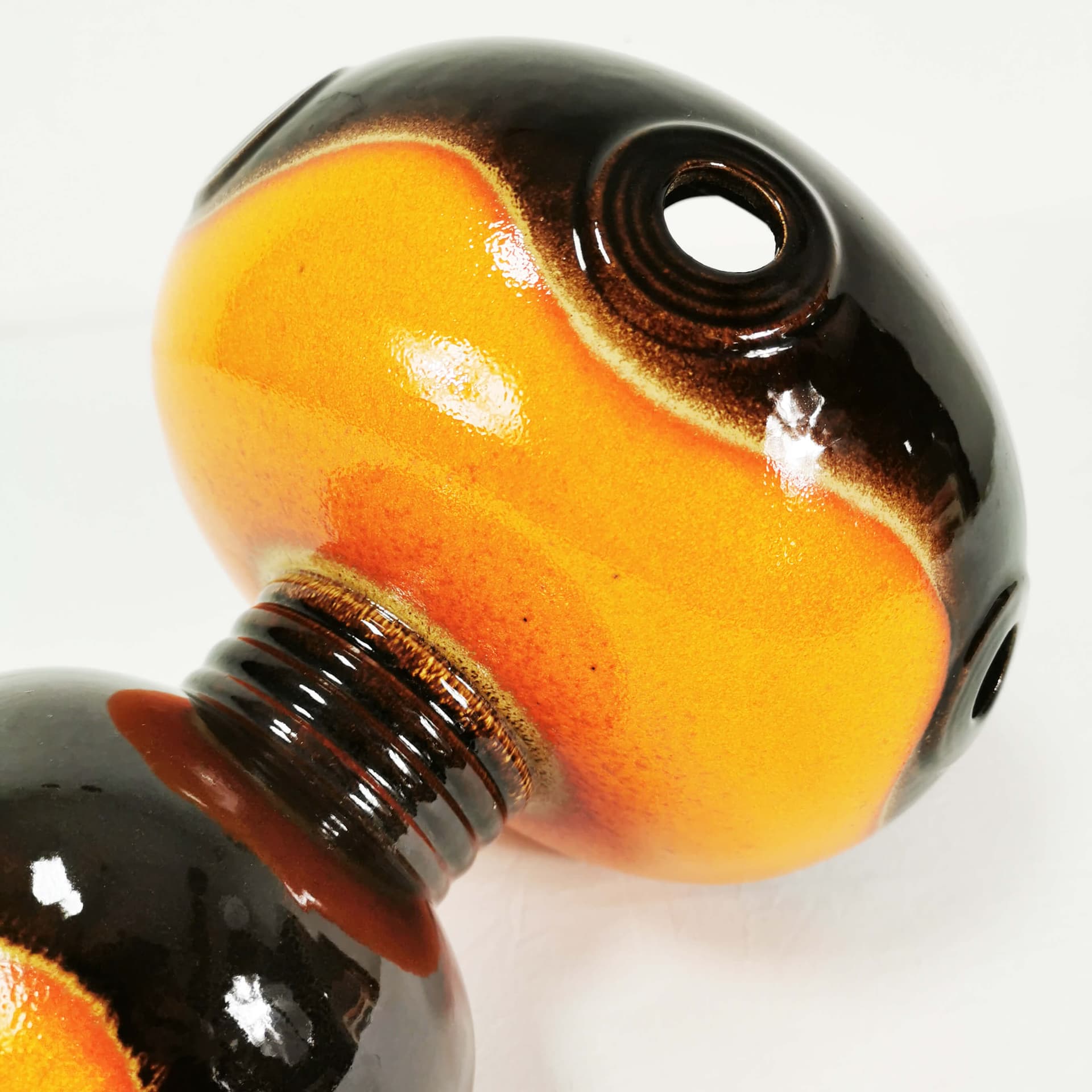 Table lamp, brown orange ceramic, beige black fabric, Germany, 1960s. - 362891