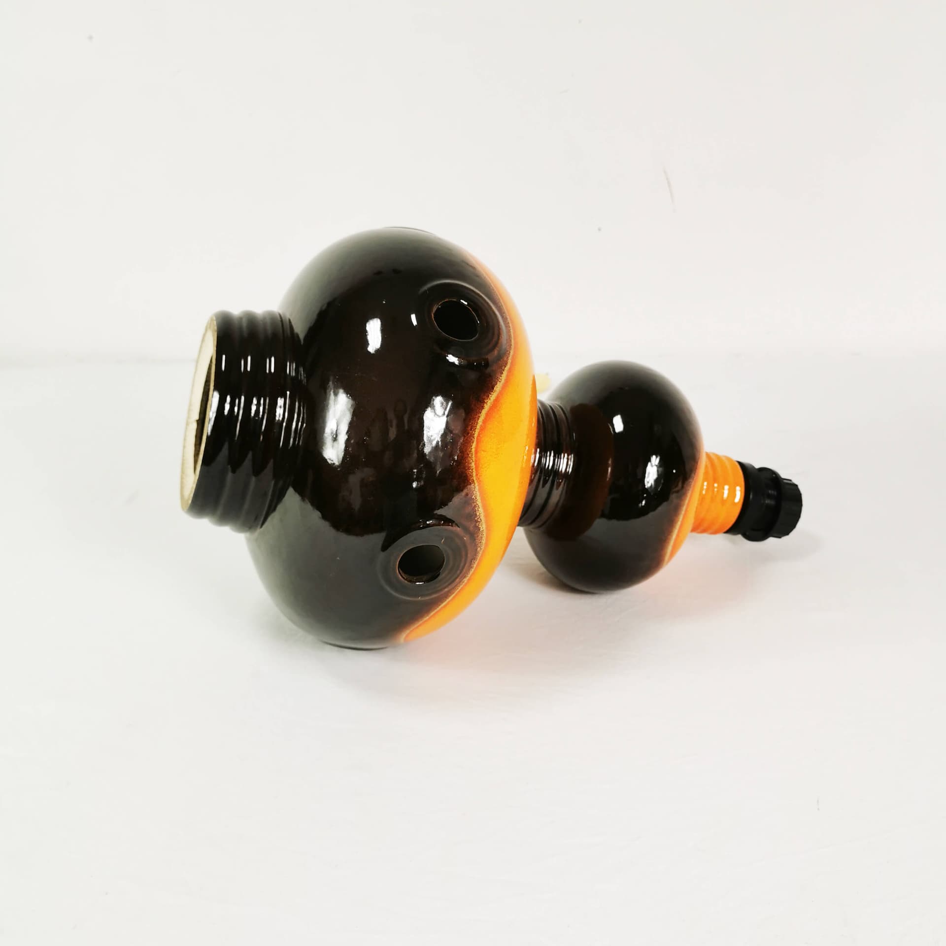 Table lamp, brown orange ceramic, beige black fabric, Germany, 1960s. - 362893