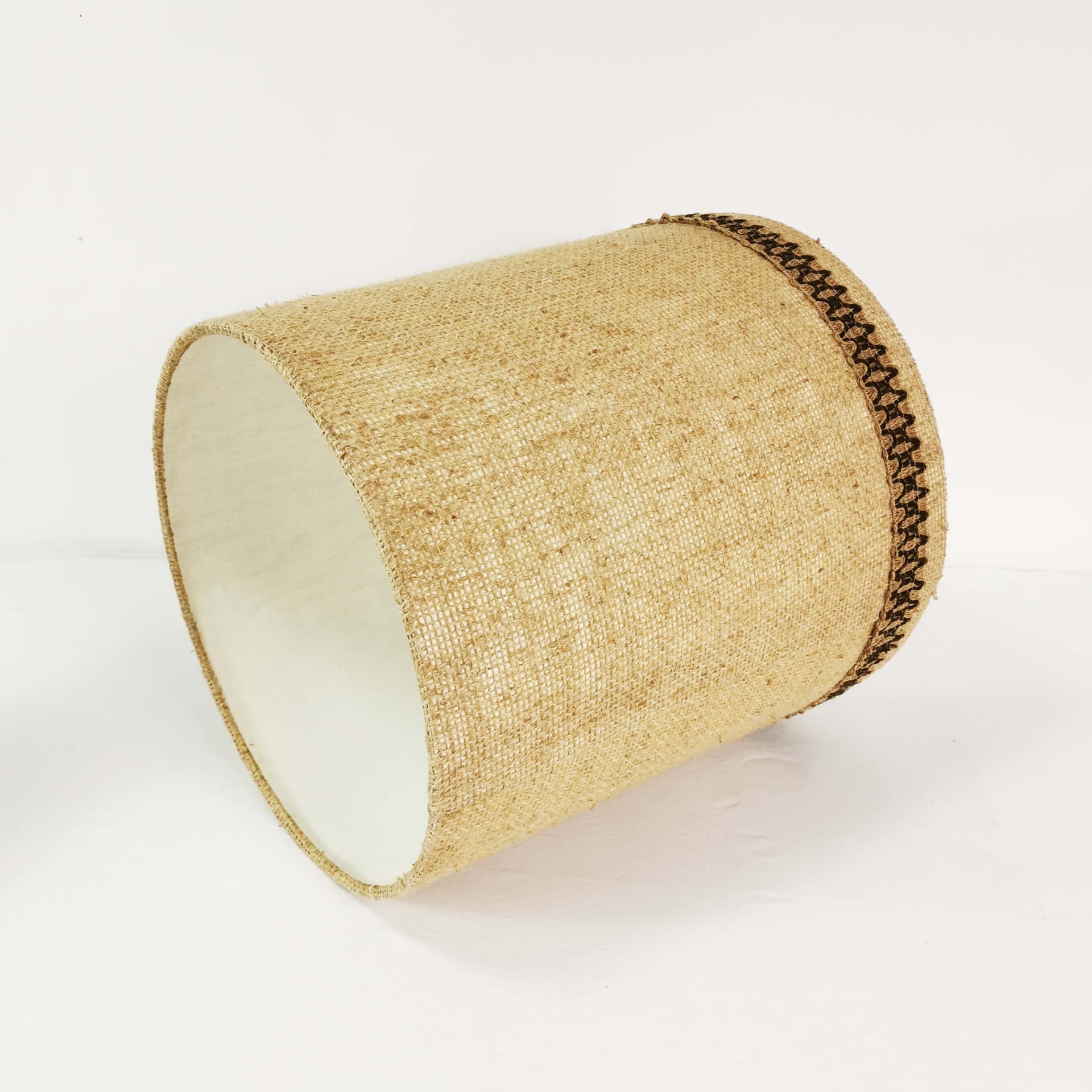 Table lamp, brown orange ceramic, beige black fabric, Germany, 1960s. - 362898