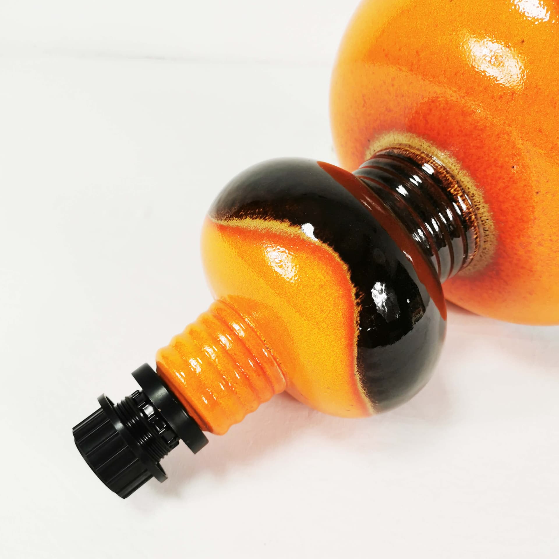 Table lamp, brown orange ceramic, beige black fabric, Germany, 1960s. - 362892