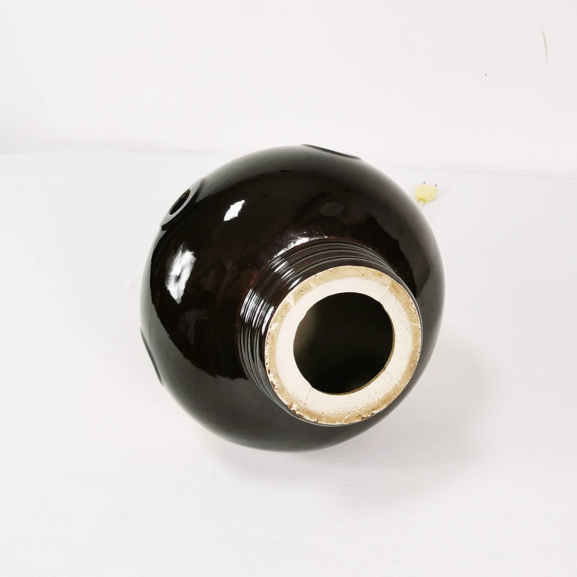 Table lamp, brown orange ceramic, beige black fabric, Germany, 1960s. - 362894