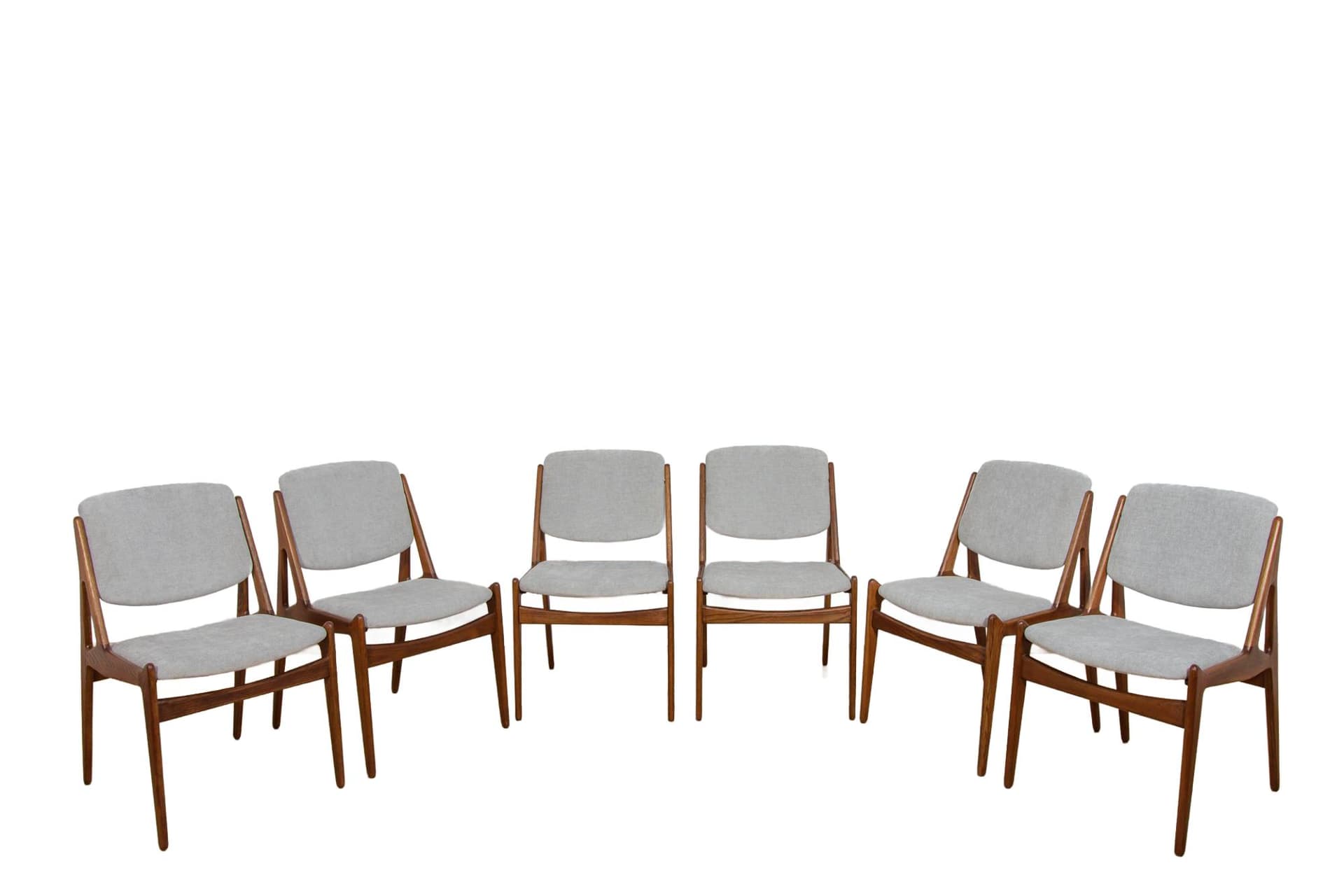 Set of Six Chairs Ella, teak oak, light grey fabric, by A. Vodder, Denmark, 1960s.