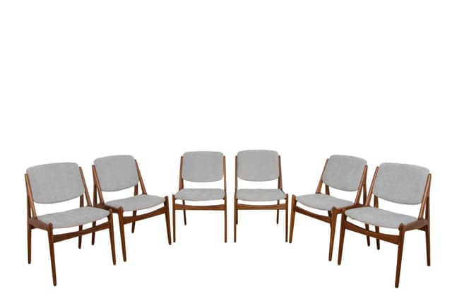 Set of Six Chairs Ella, teak oak, light grey fabric, by A. Vodder, Denmark, 1960s. - DIMENSION