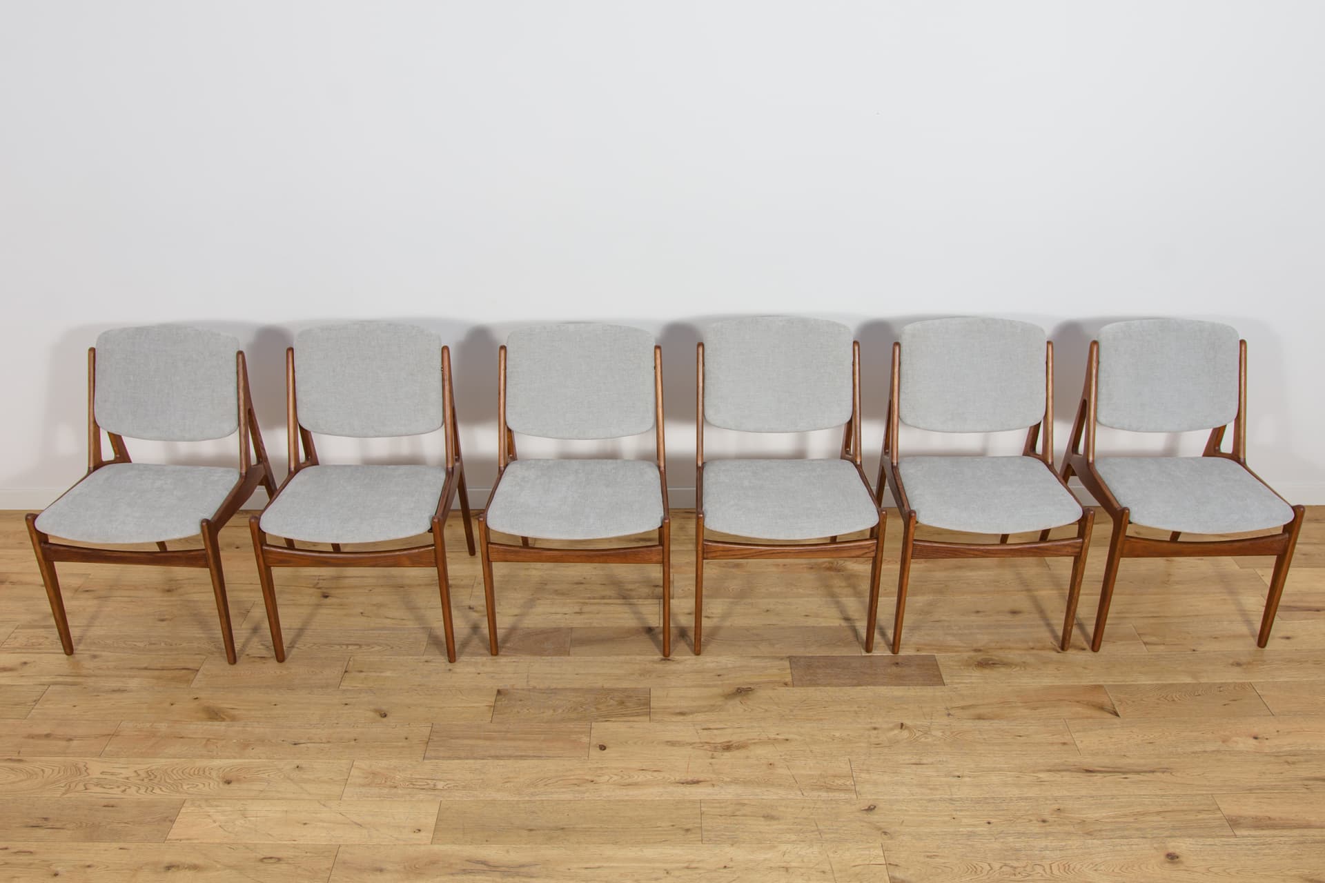 Set of Six Chairs Ella, teak oak, light grey fabric, by A. Vodder, Denmark, 1960s. - 362933