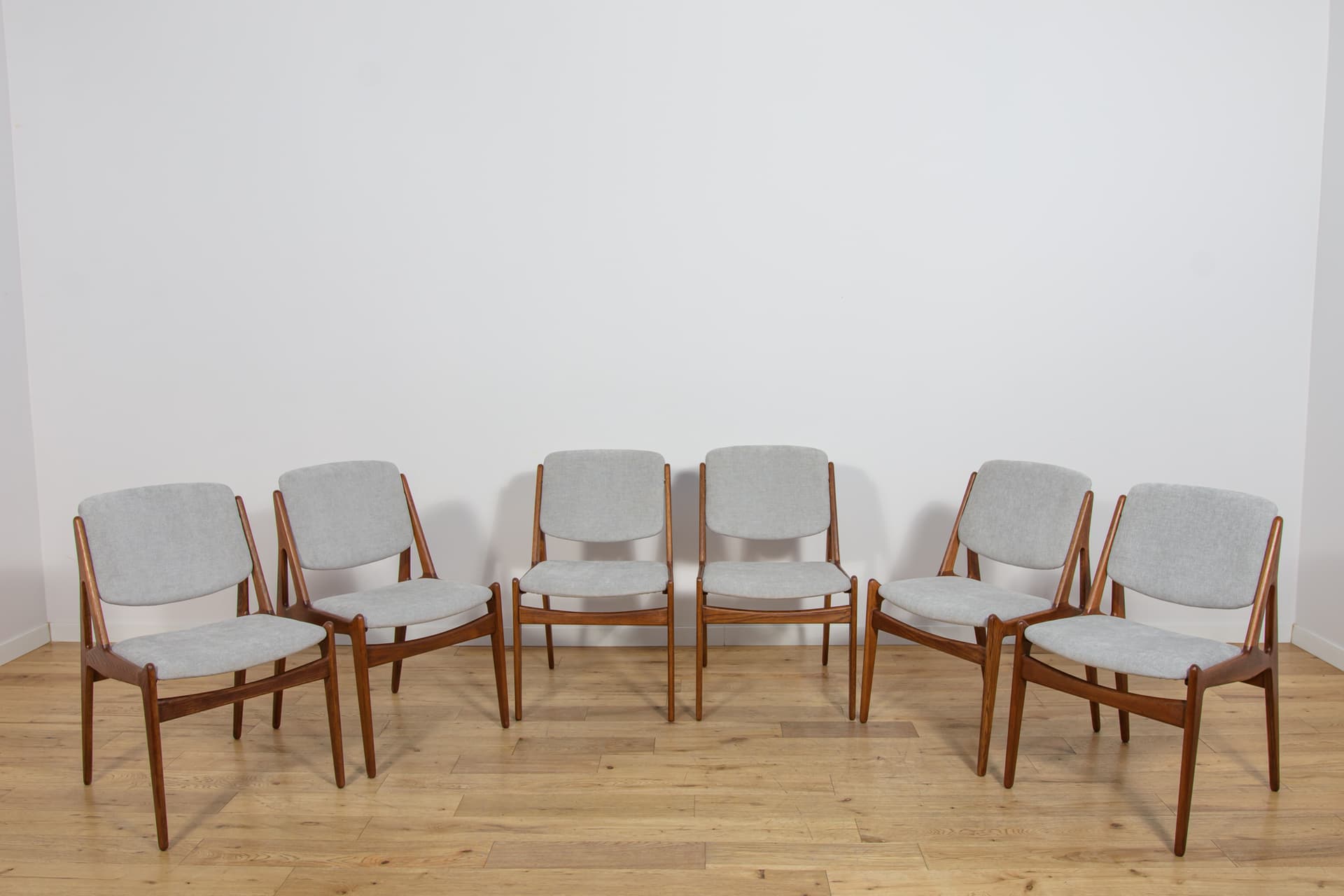 Set of Six Chairs Ella, teak oak, light grey fabric, by A. Vodder, Denmark, 1960s. - 362929