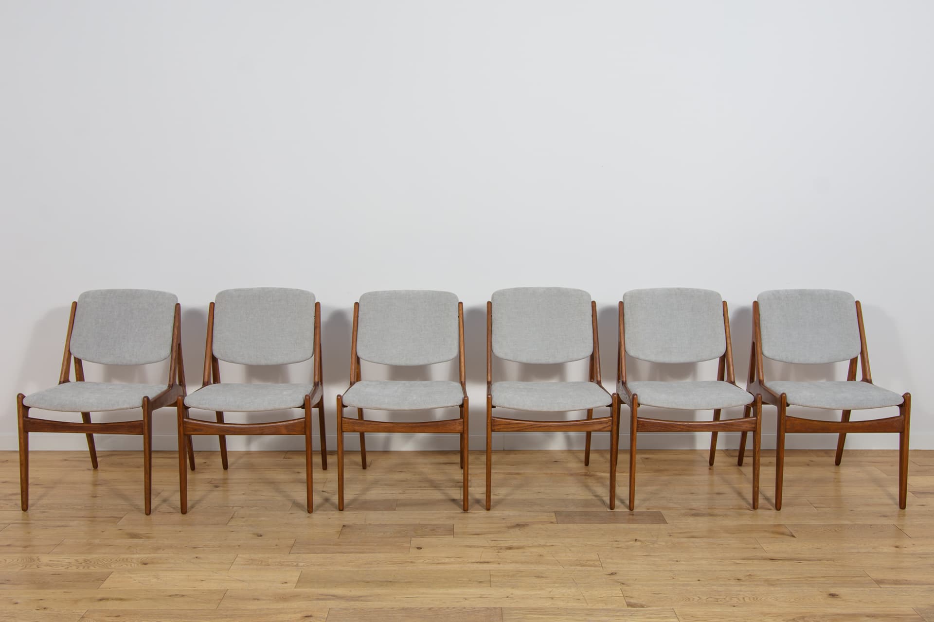 Set of Six Chairs Ella, teak oak, light grey fabric, by A. Vodder, Denmark, 1960s. - 362930