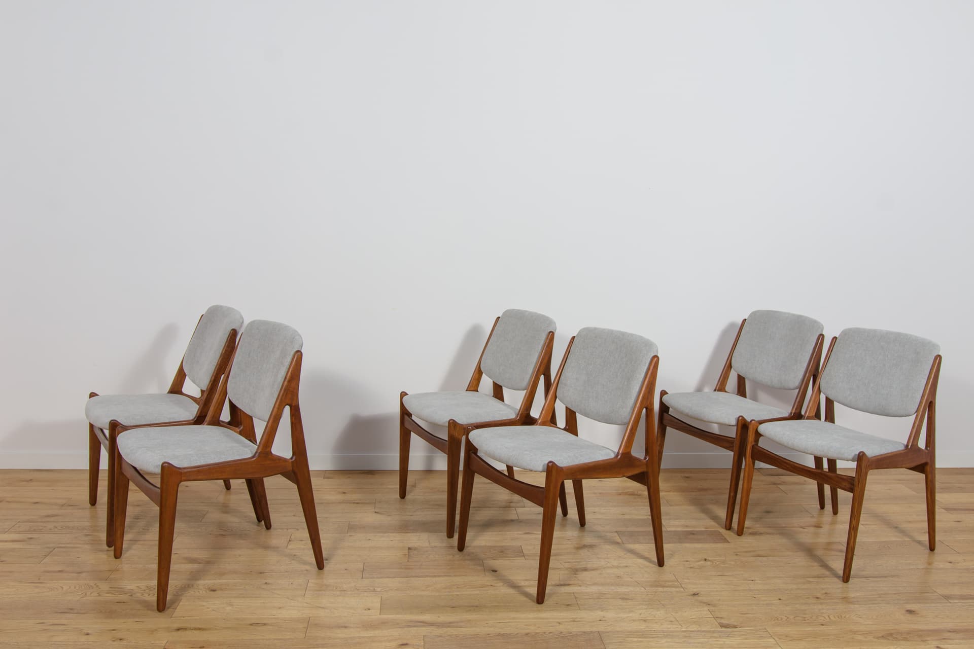 Set of Six Chairs Ella, teak oak, light grey fabric, by A. Vodder, Denmark, 1960s. - 362931