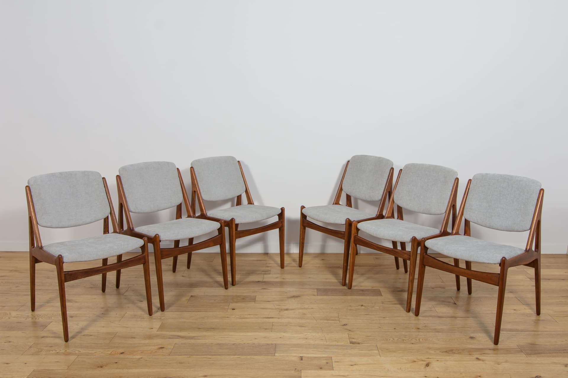 Set of Six Chairs Ella, teak oak, light grey fabric, by A. Vodder, Denmark, 1960s. - 362932