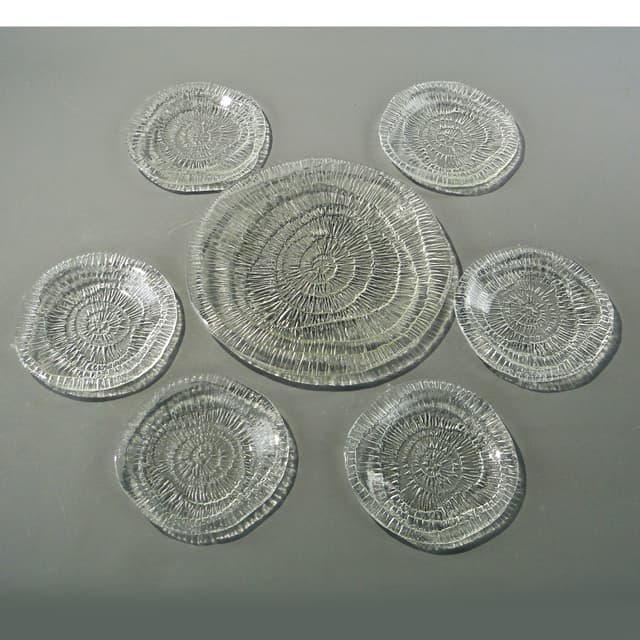 Cake Serving Set Skamielina, clear glass, by E. Trzewik-Drost, Ząbkowice, Poland, 1970s. - DIMENSION