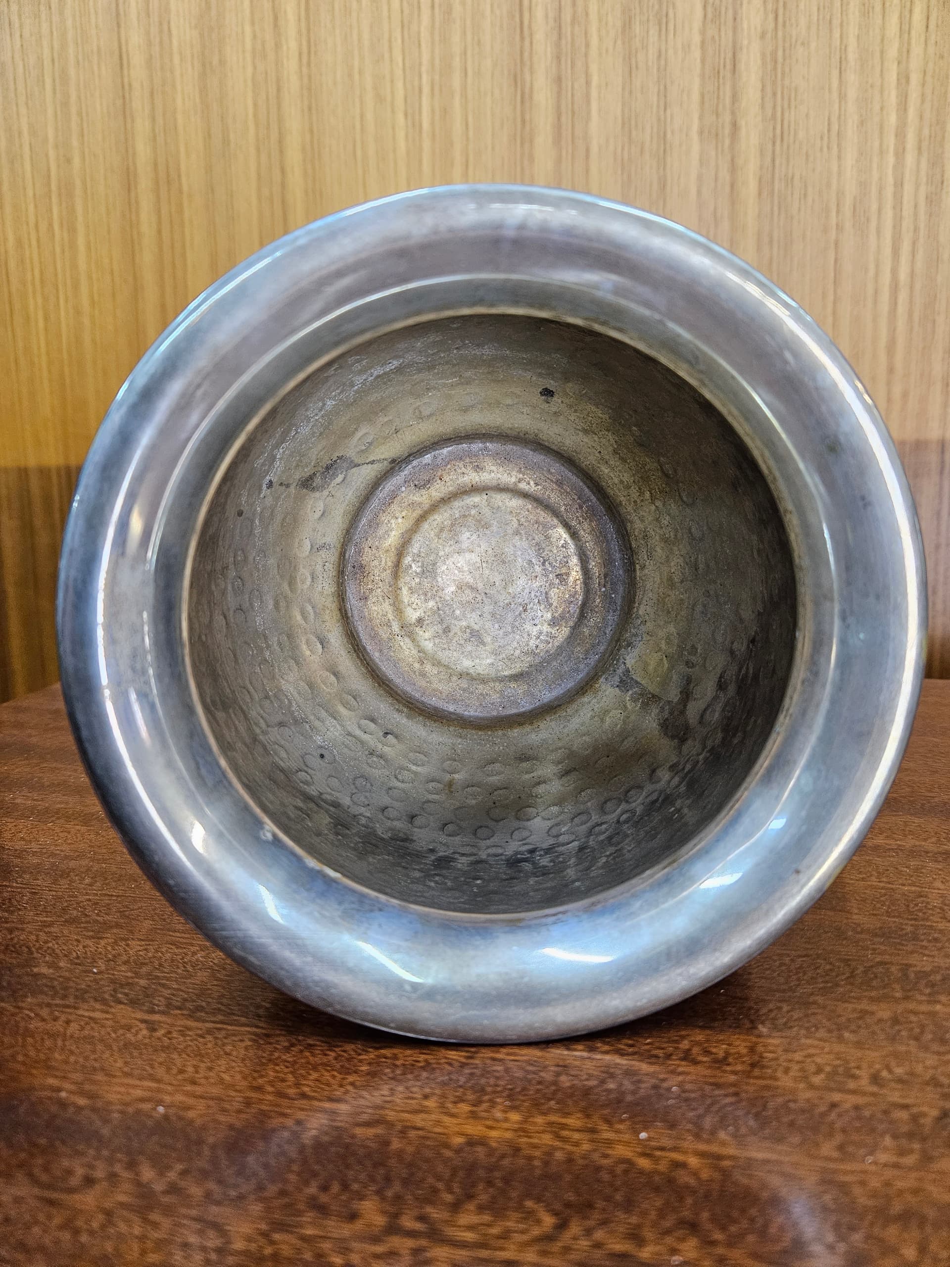Osłonka na doniczkę, srebrny, mosiądz platerowany srebrem, Włochy, lata 70. - 363084