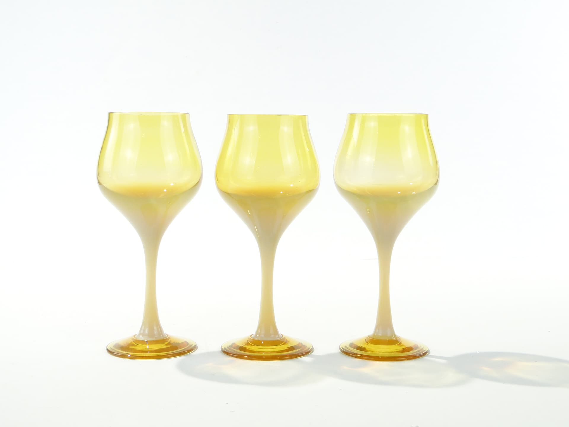 Set of Three Goblets Lotos, yellow white, glass, by Z. Horbowy, Poland, 1970s. - 363116