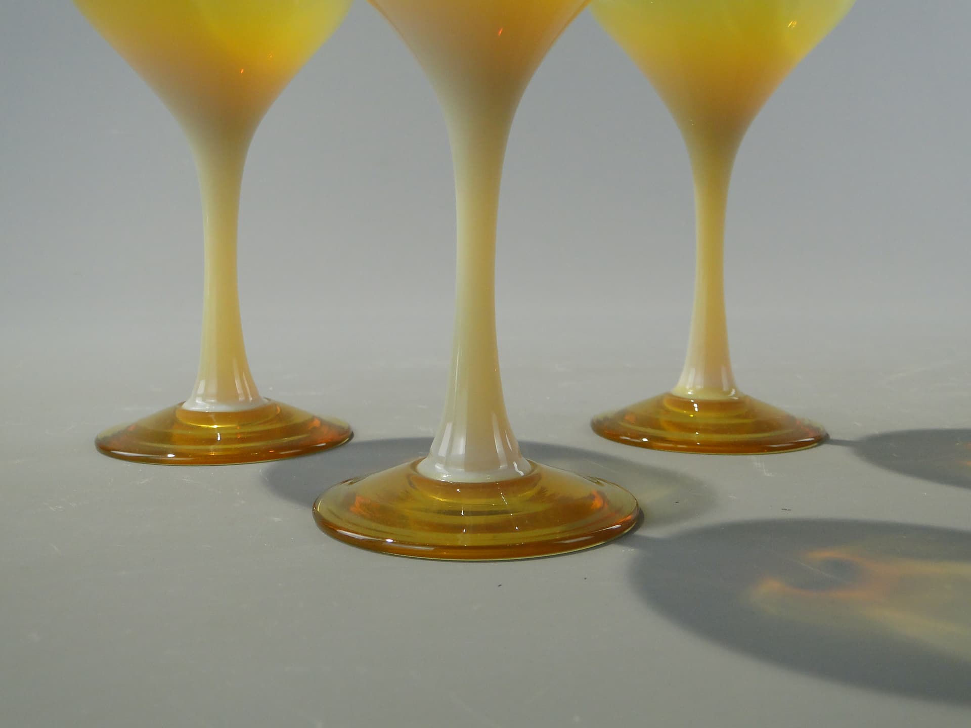 Set of Three Goblets Lotos, yellow white, glass, by Z. Horbowy, Poland, 1970s. - 363108