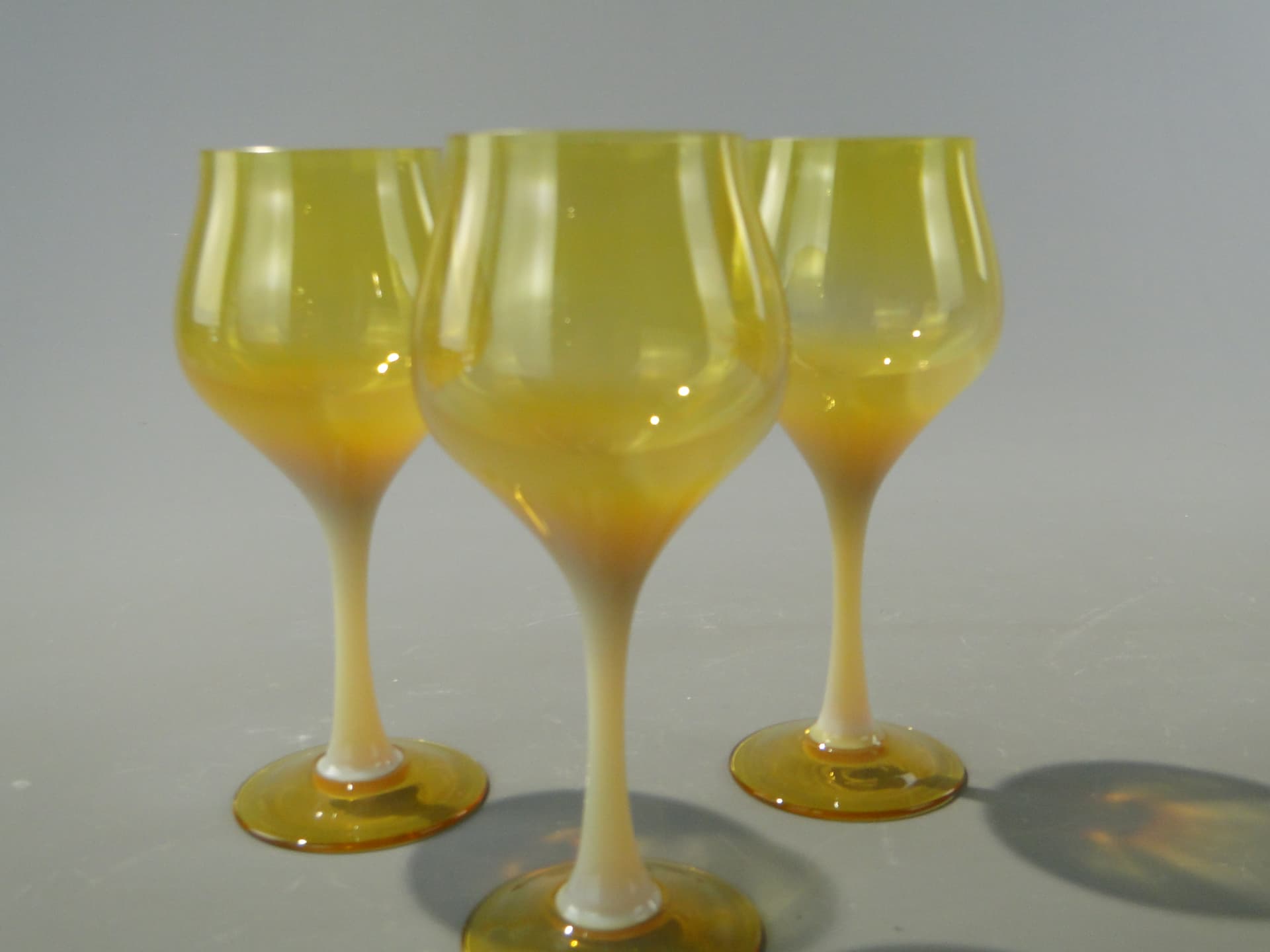 Set of Three Goblets Lotos, yellow white, glass, by Z. Horbowy, Poland, 1970s. - 363109